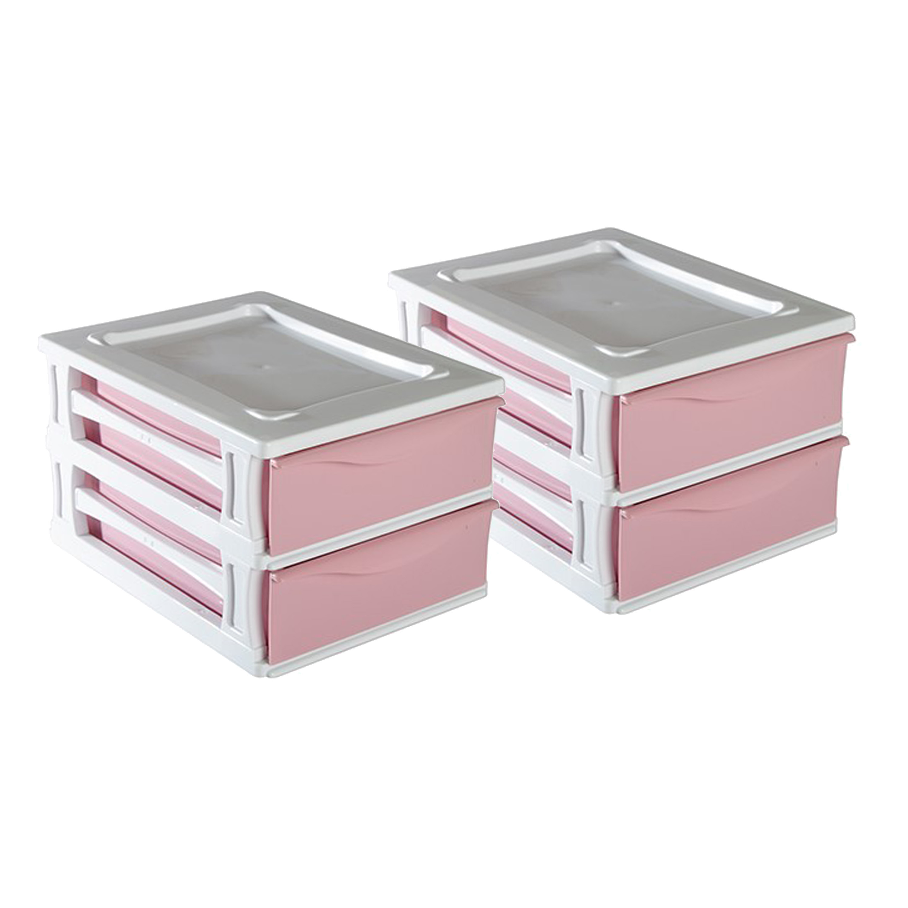 Hega Hogar Ladeblokje/bureau organizer 2x grote lades - wit/roze - L26 x B35 x H20 cm - kunststof -