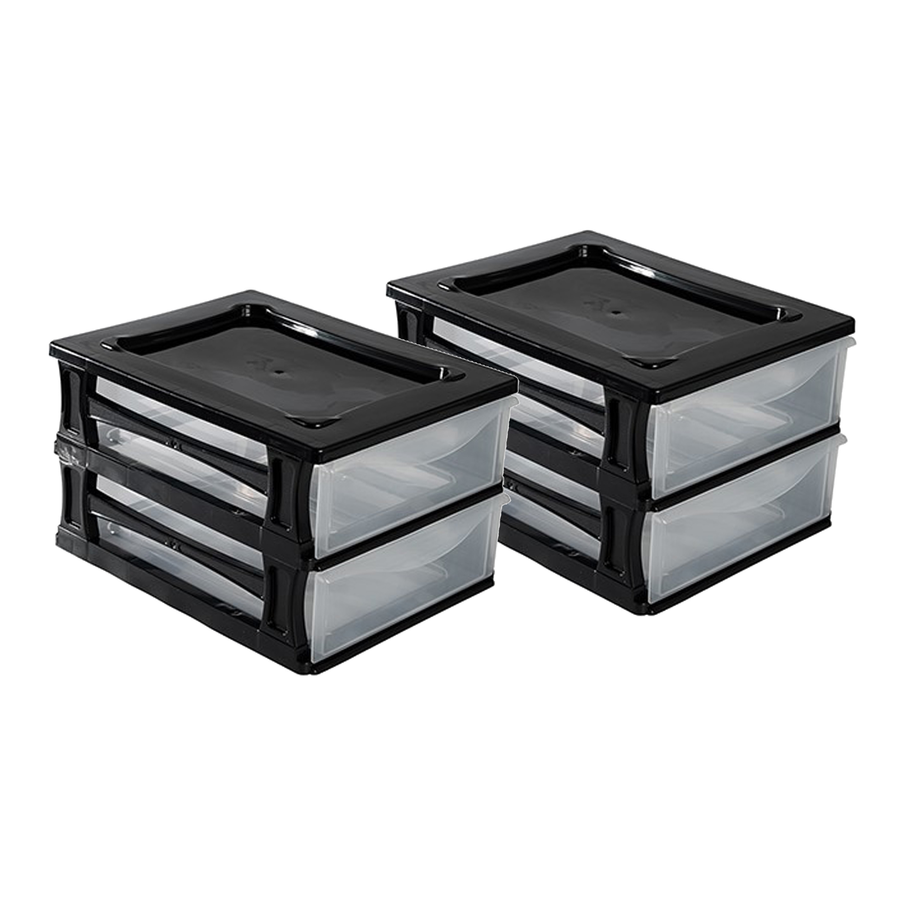 Hega Hogar Ladeblokje/bureau organizer 2x grote lades - zwart/transparant - L26 x B35 x H20 cm - kunststof -
