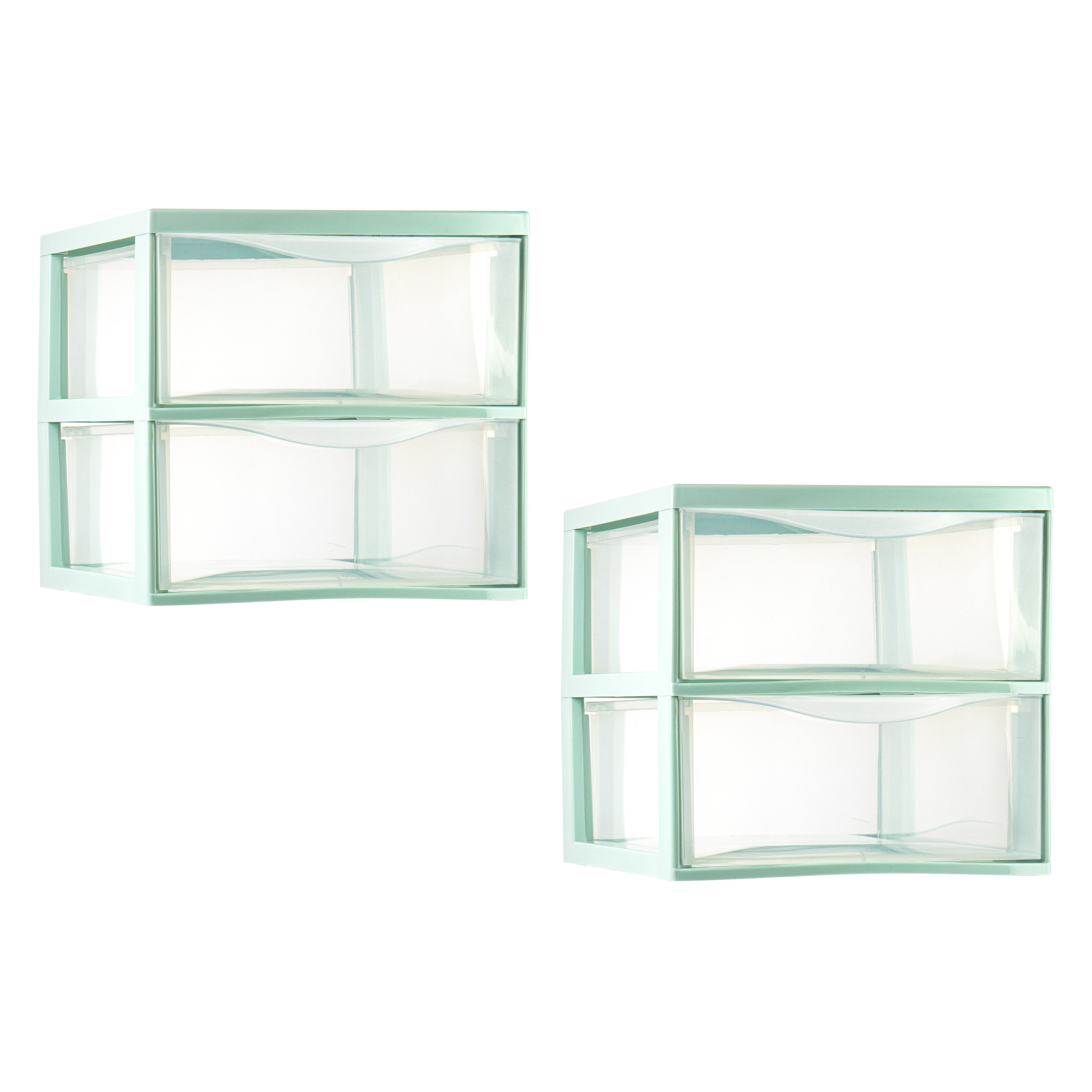 PlasticForte Ladeblokje/bureau organizer - 2x - 2 lades - transparant/mintgroen - L26 x B36 x H25 cm -