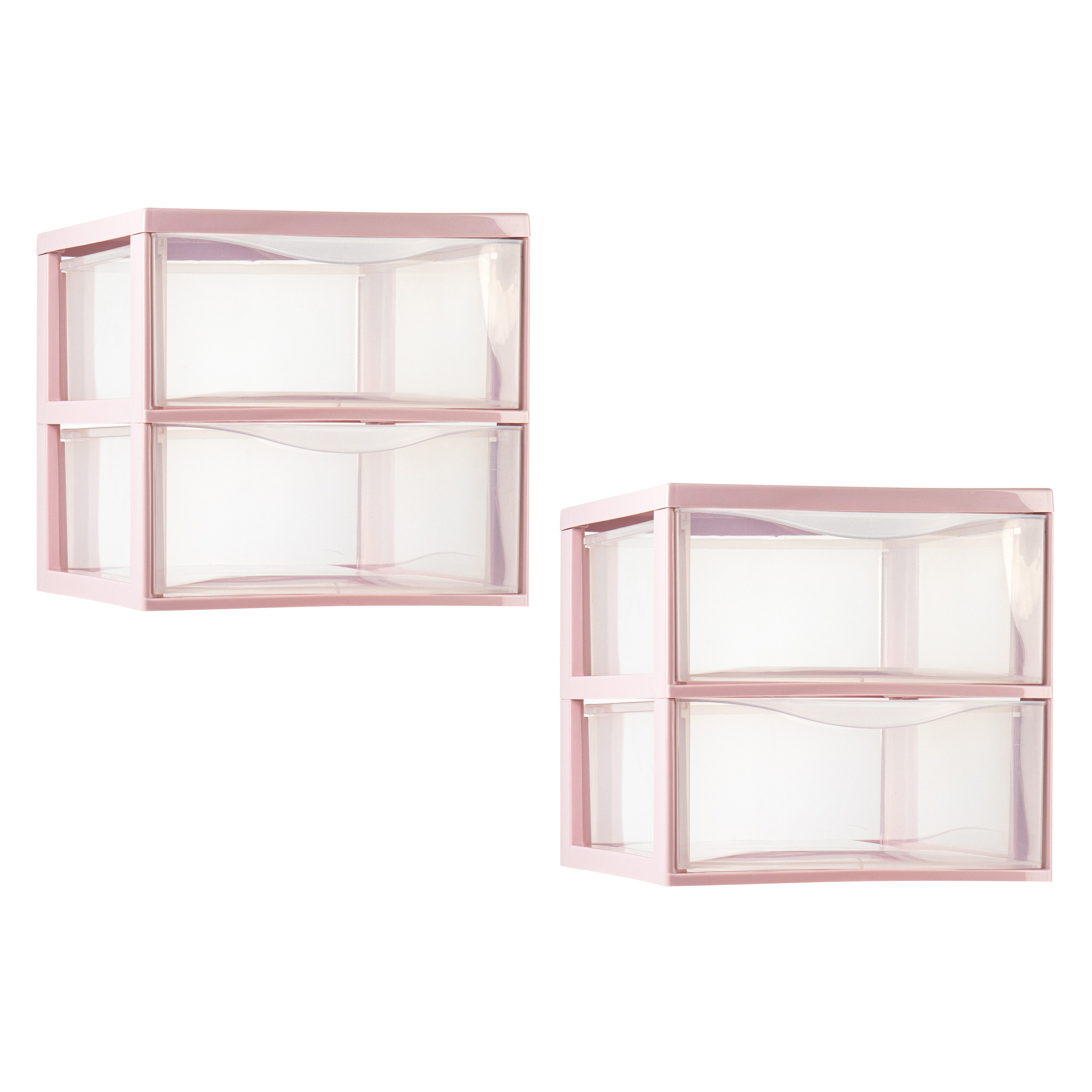 PlasticForte Ladeblokje/bureau organizer - 2x - 2 lades - transparant/roze - L26 x B36 x H25 cm - plastic -