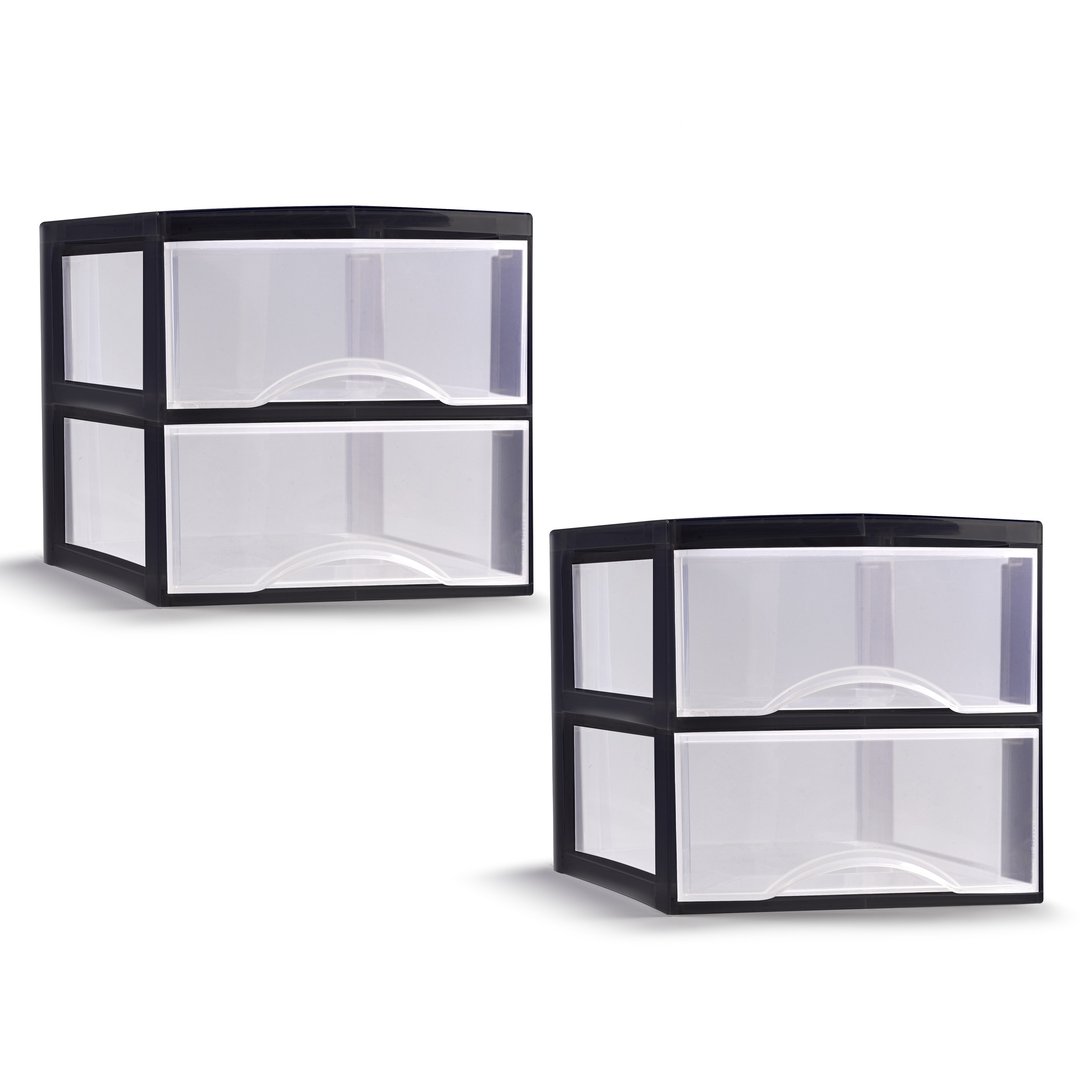 PlasticForte Ladeblokje/bureau organizer - 2x - 2 lades - transparant/zwart - L26 x B36 x H25 cm - plastic -