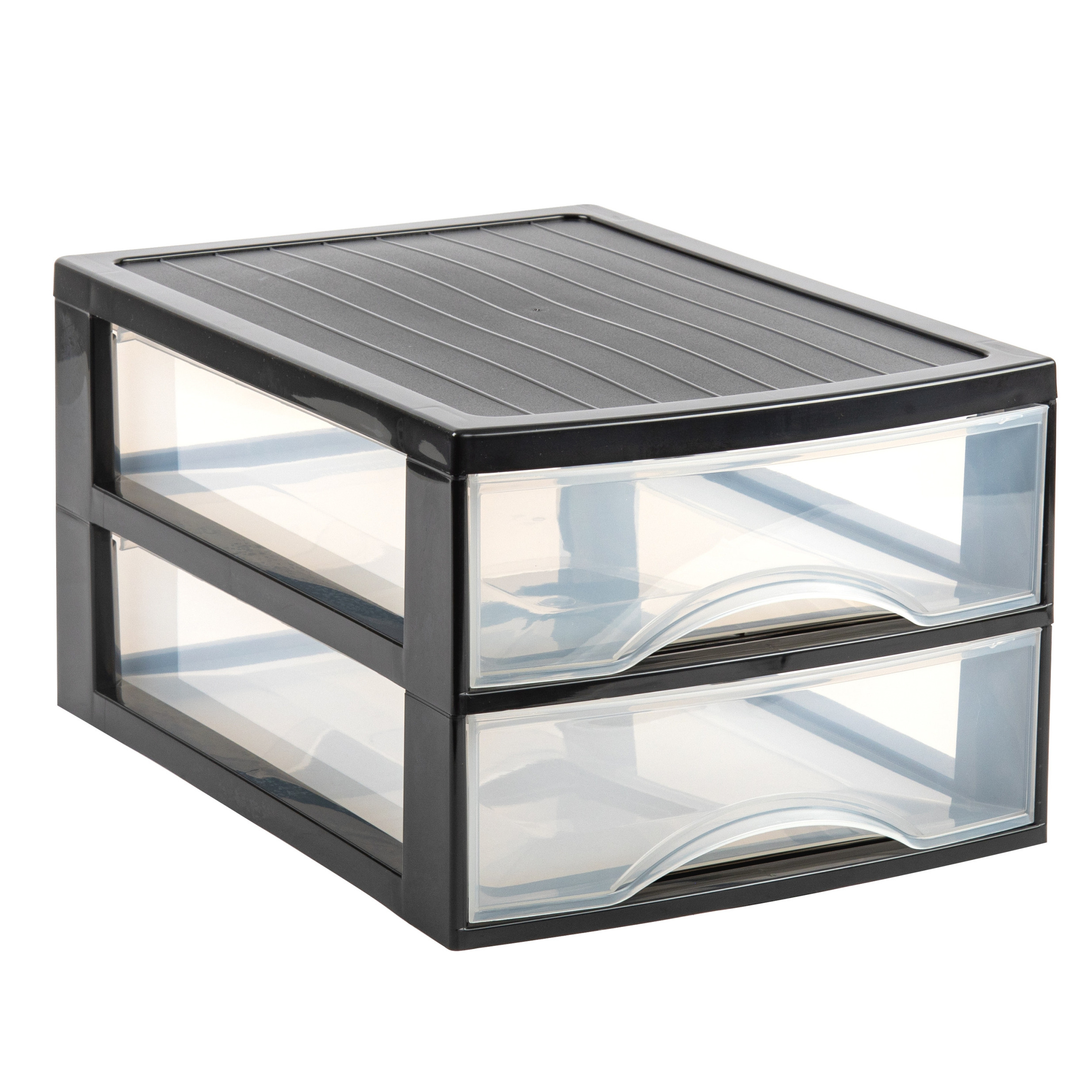 PlasticForte Ladekastje bureau organizer - 2 lades - zwart/transparant - L26 x B35 x H19 cm - kunststof -