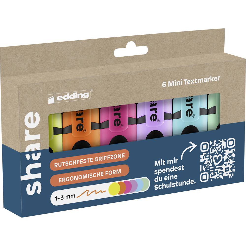 Share Textmarker 4-0021-6-1000 Neon-geel, Neon-oranje, Neon-pink, Pastelviolet, Pastelblauw, Pastelgroen 1 mm, 3 mm 1 stuk(s)
