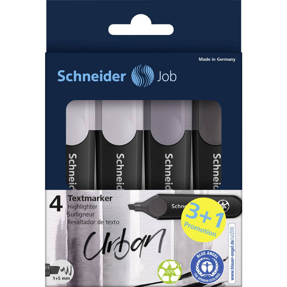 Schneider Schreibgeräte Textmarker Job grau sortiert Karton-Etui 4 Stück Aktion 3+1 115174 Grijs 5 mm 4 stuk(s)