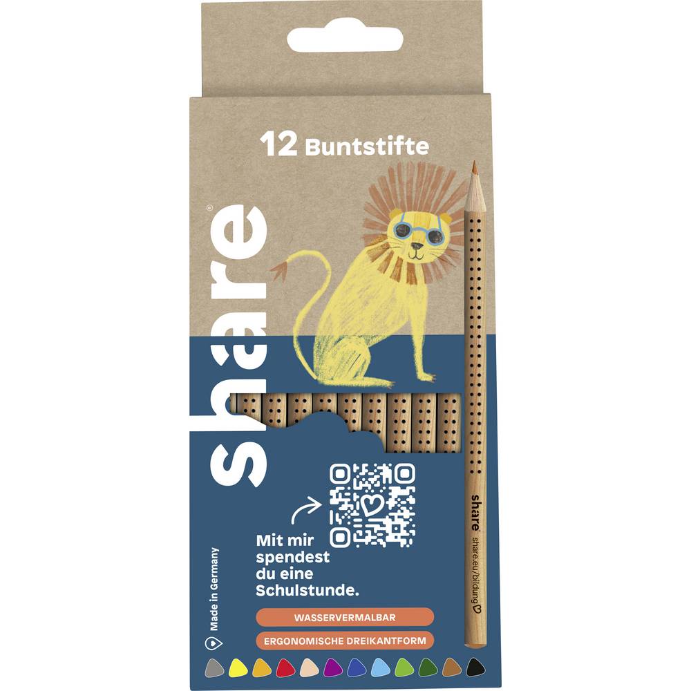 Share Kleurpotlood 4-0022-12 Zwart, Rood, Blauw, Groen, Geel, Oranje, Bruin, Violet, Lichtblauw, Donkergrijs, Beige 1 stuk(s)