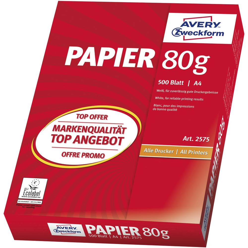 Avery-Zweckform PAPER Inkjet + Laser + Copier 2575 Printpapier DIN A4 80 g/m² 500 vellen Wit
