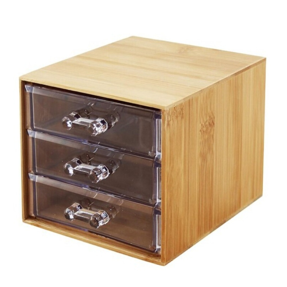 Concorde Ladekastje bureau organizer Bamboo - 3 lades - bamboe hout - L12 x B14 x H11 cm -