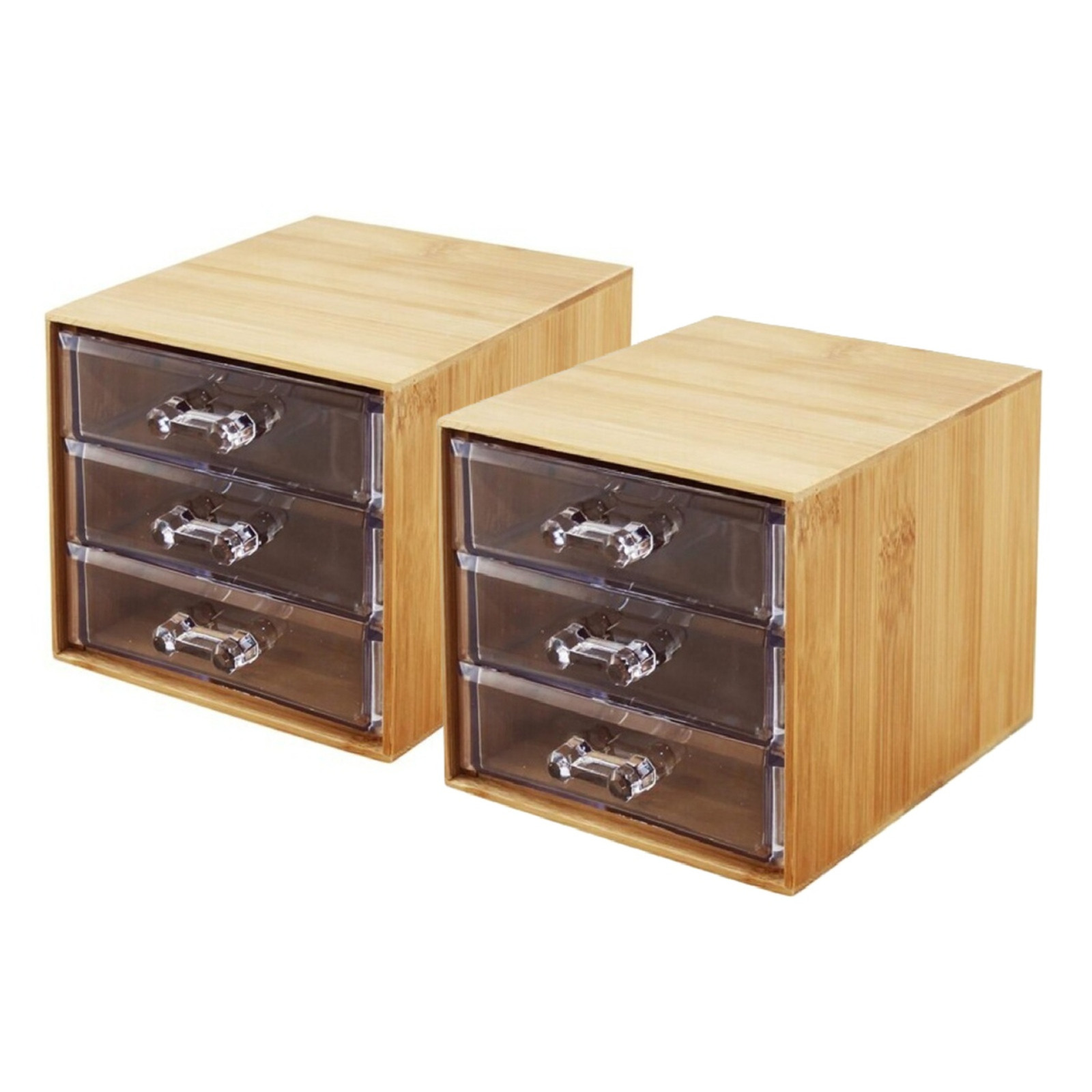 Concorde Ladekastje bureau organizer Bamboo - 2x - 3 lades - bamboe hout - L12 x B14 x H11 cm -