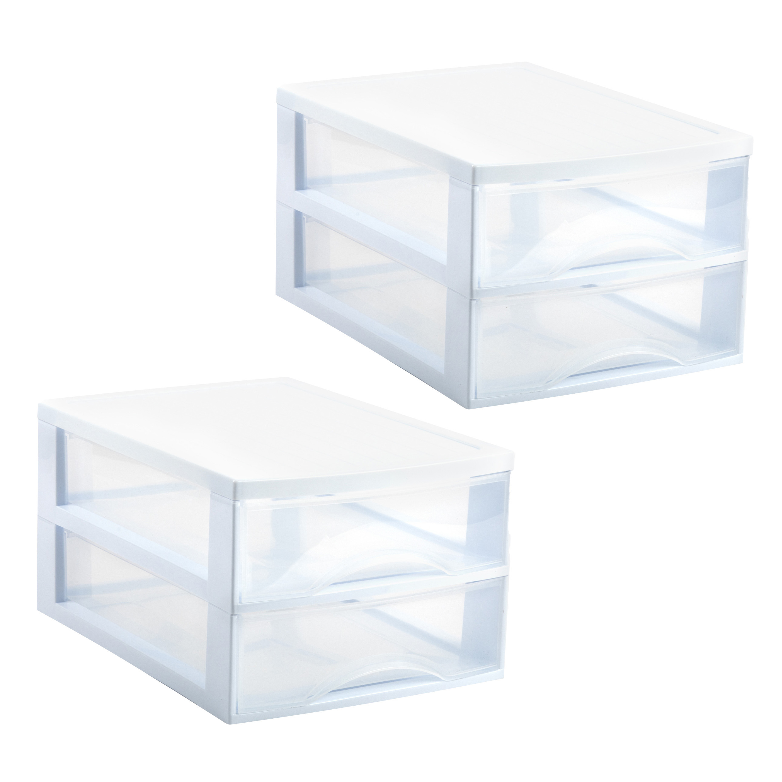 PlasticForte Ladekastje bureau organizer - 2x - 2 lades - wit/transparant - L26 x B35 x H19 cm - kunststof -