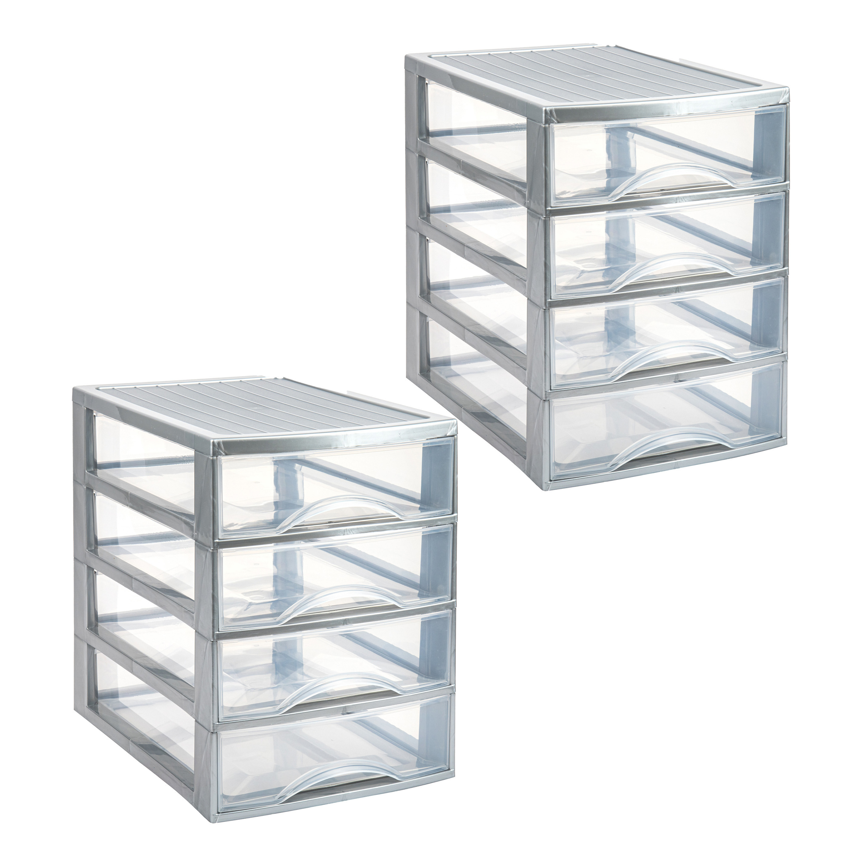 PlasticForte Ladekastje bureau organizer - 8x lades - zilver/transparant - L26 x B35 x H36 cm - kunststof -