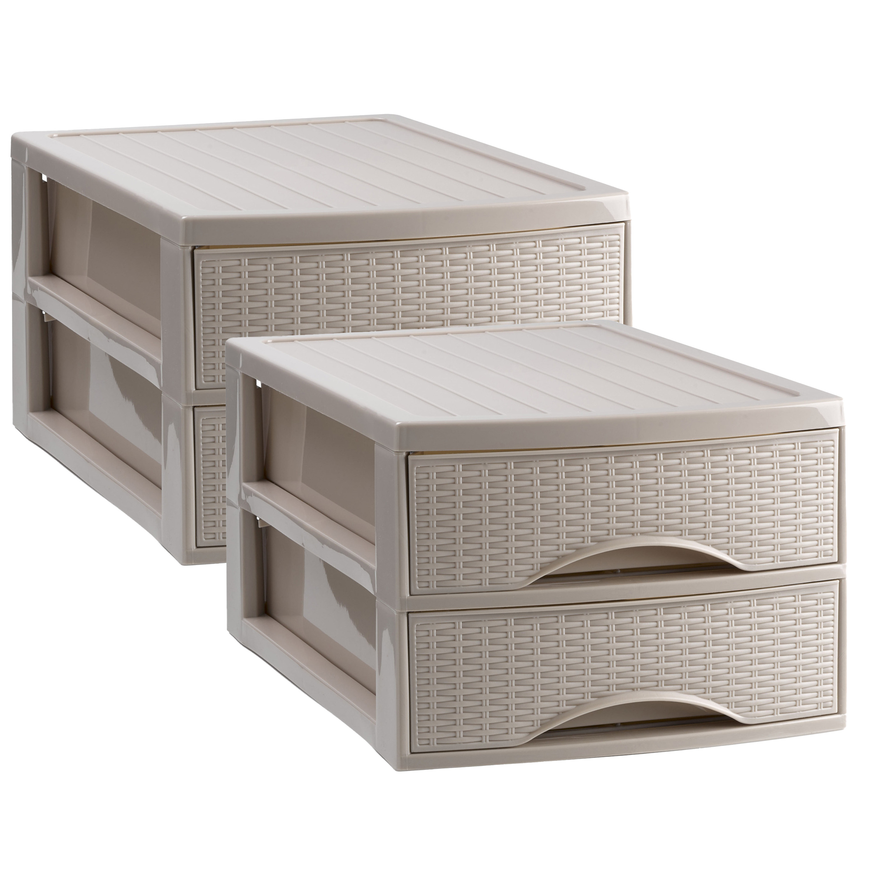 PlasticForte Ladekastje bureau organizer SORTED - 4x - 2 lades - beige - L26 x B35 x H19 cm - kunststof -
