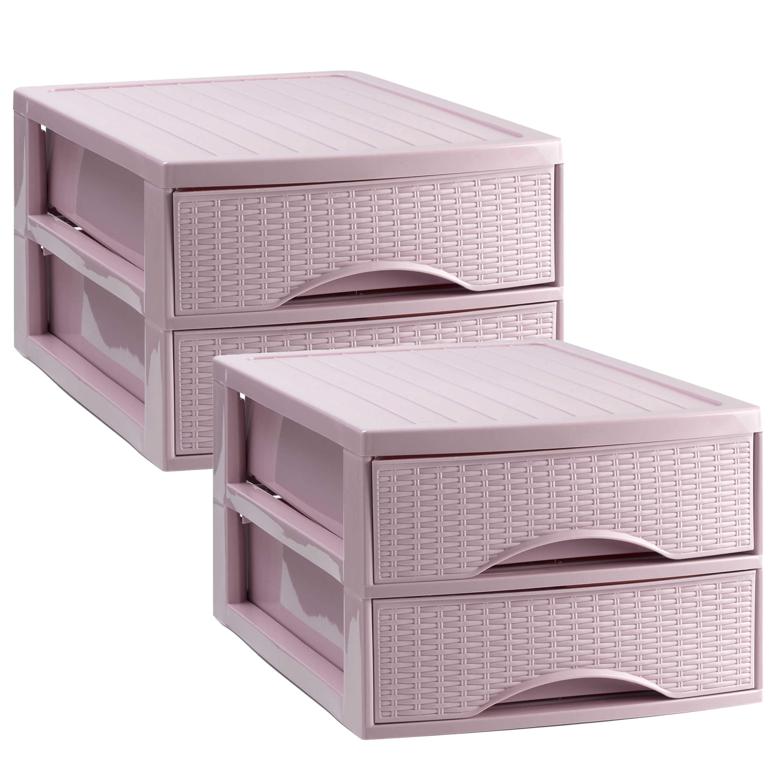 PlasticForte Ladekastje bureau organizer SORTED - 4x - 2 lades - roze - L26 x B35 x H19 cm - kunststof -