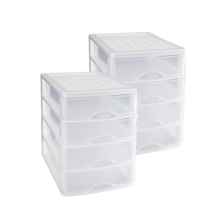 PlasticForte 3x stuks ladeblok/bureau organizer met 4 lades wit/transparant 35,5 x B 27 x H 35 cm -