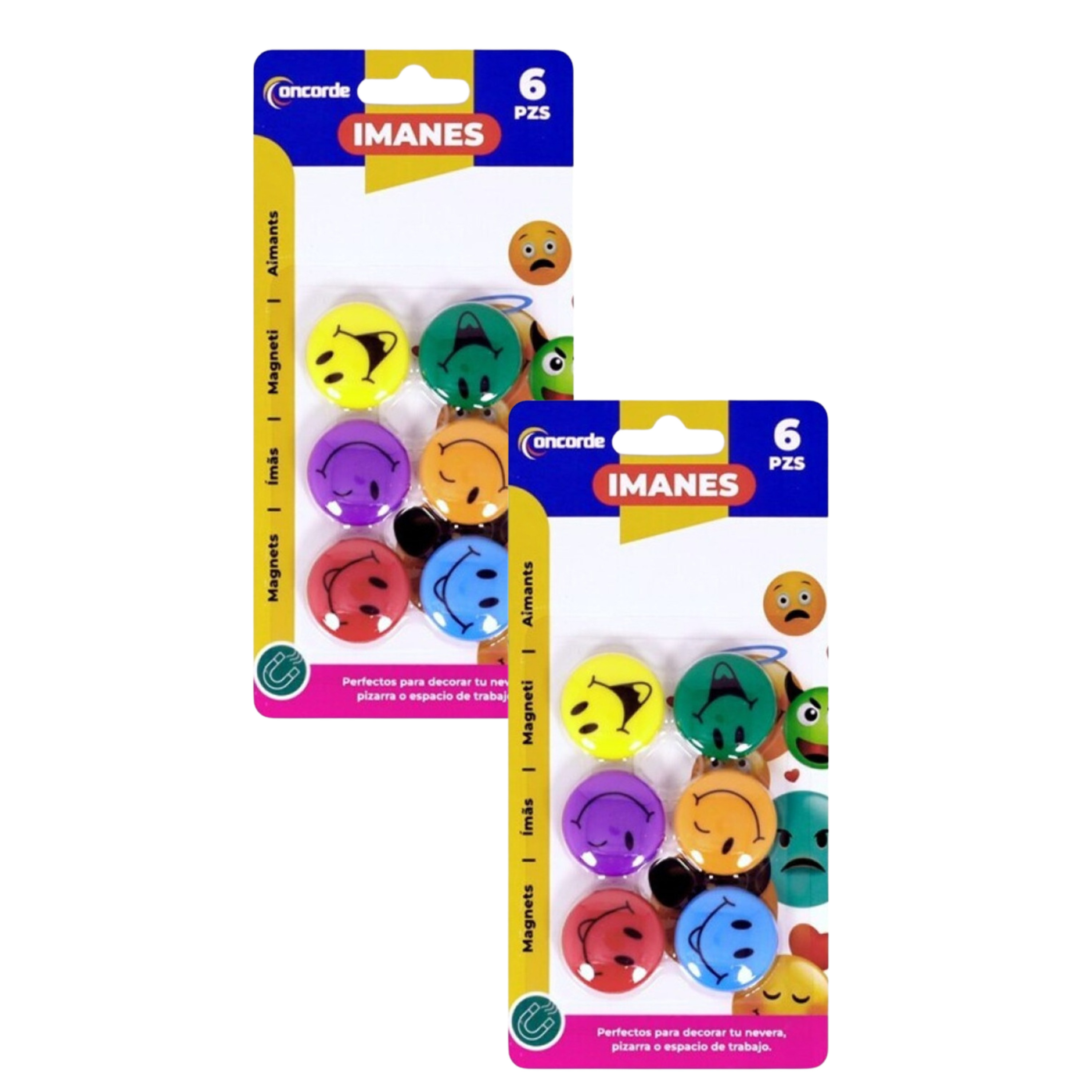 Concorde Magneten rond - smile design - multi kleuren - 12x stuks - D3 cm - hobby/koelkast magneetjes -
