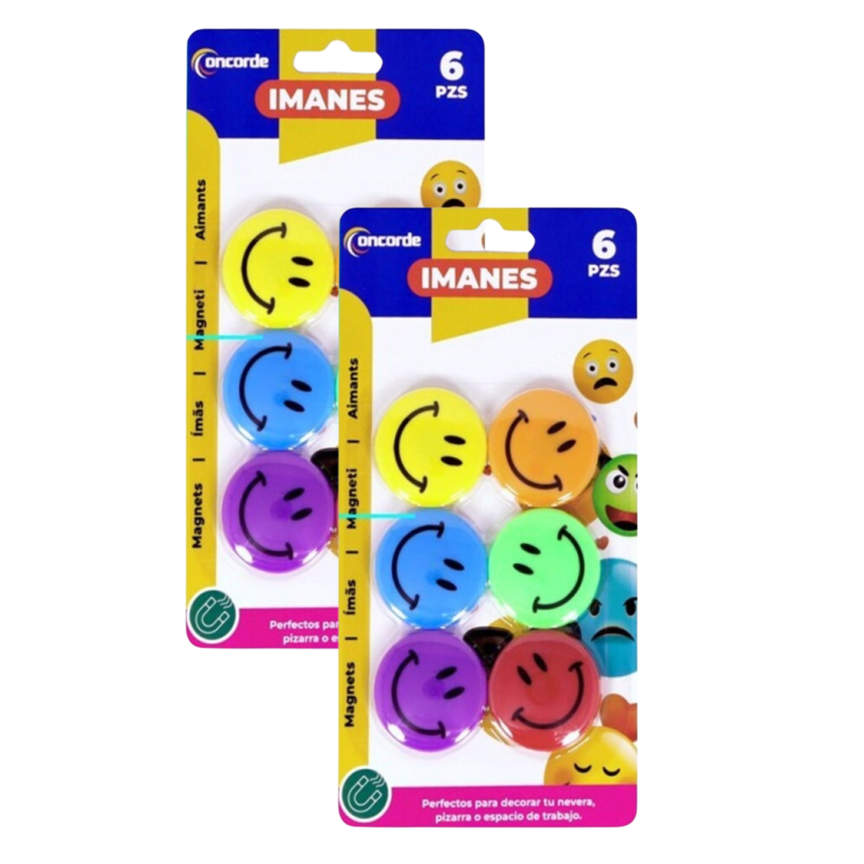 Concorde Magneten rond - smile design - multi kleuren - 12x stuks - D4 cm - hobby/koelkast magneetjes -