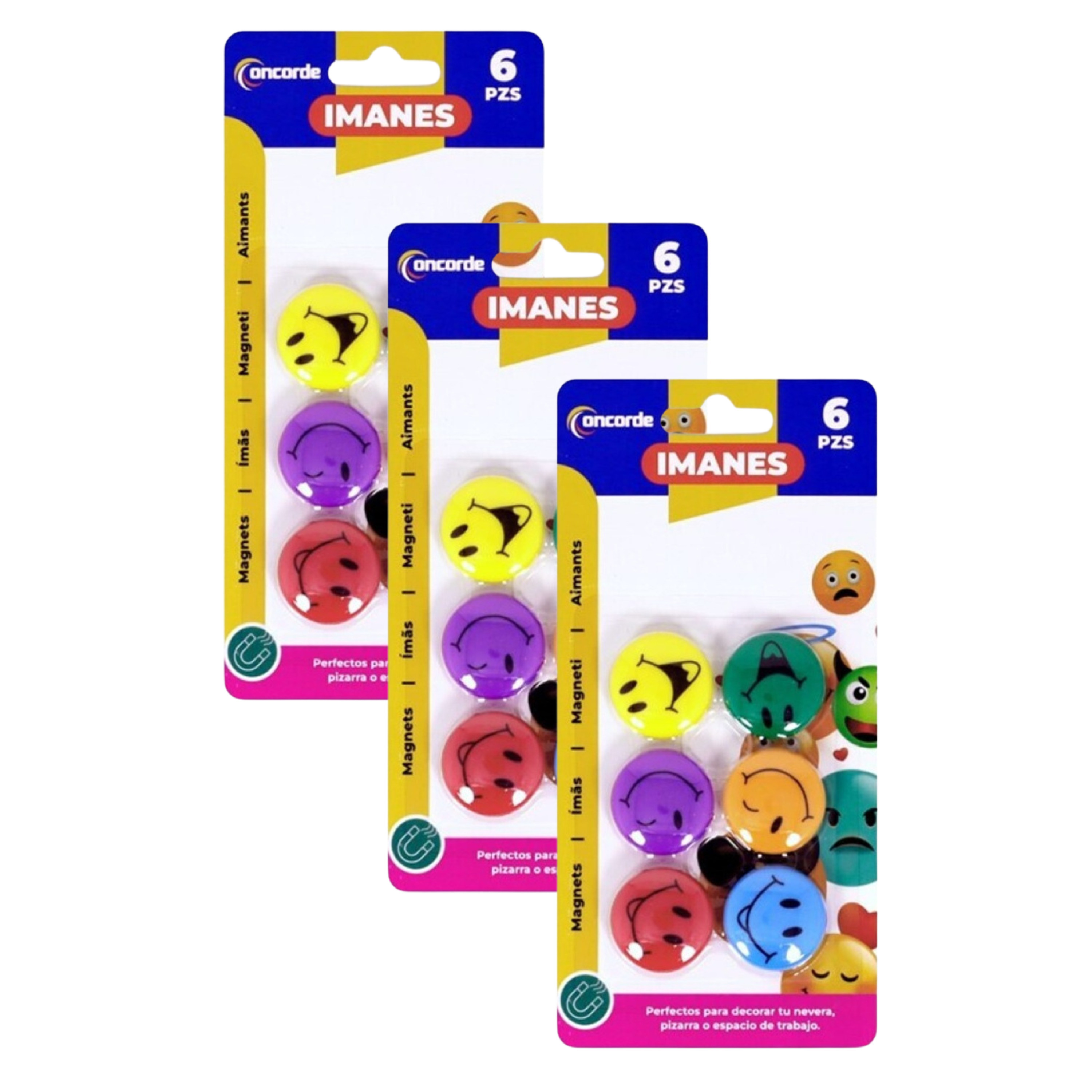Concorde Magneten rond - smile design - multi kleuren - 18x stuks - D3 cm - hobby/koelkast magneetjes -