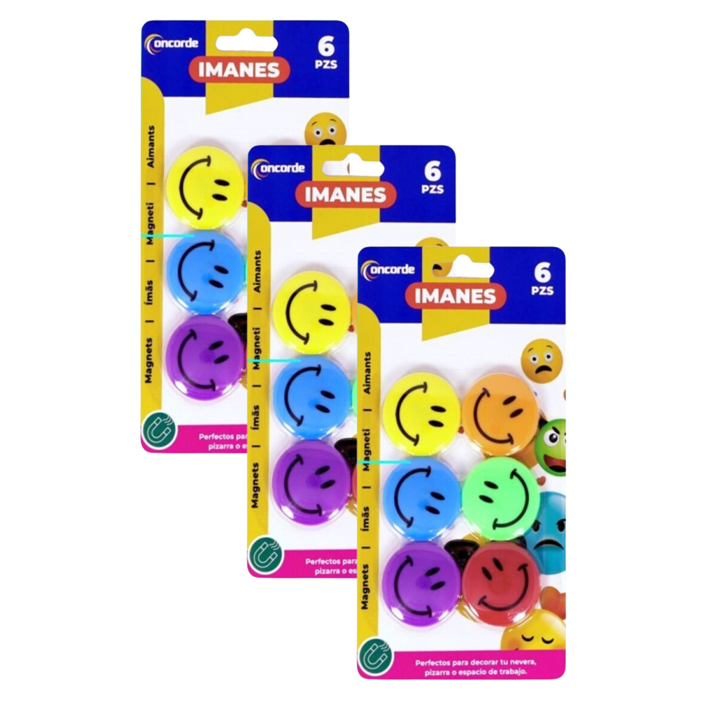 Concorde Magneten rond - smile design - multi kleuren - 18x stuks - D4 cm - hobby/koelkast magneetjes -