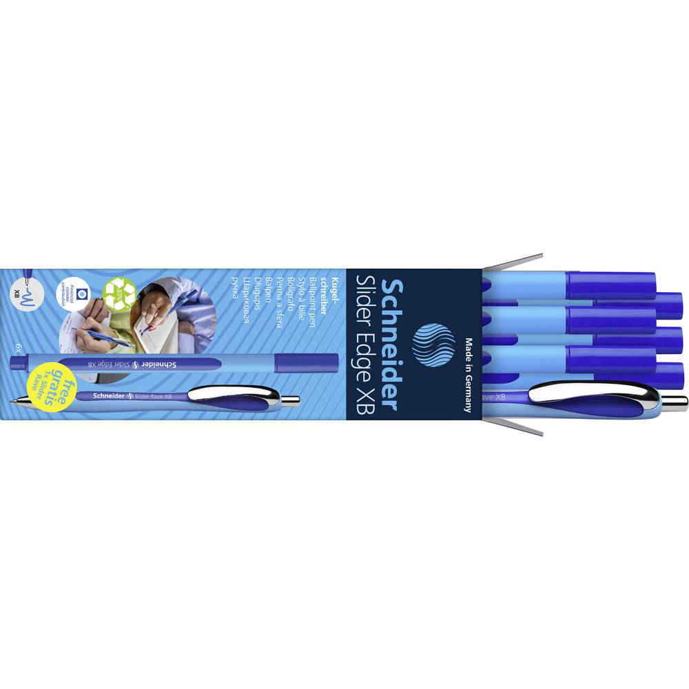 Schneider Schreibgeräte 7 stuk(s) 6x Slider Edge XB + 1x Slider Rave XB blau 152257 Balpen Kleur inkt: Blauw N/A