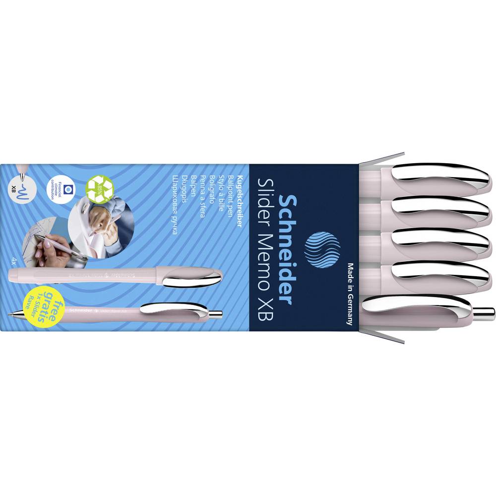 Schneider Schreibgeräte 5 stuk(s) Etui 4x Memo + 1x Rave pearl 150235 Balpen Kleur inkt: Blauw N/A