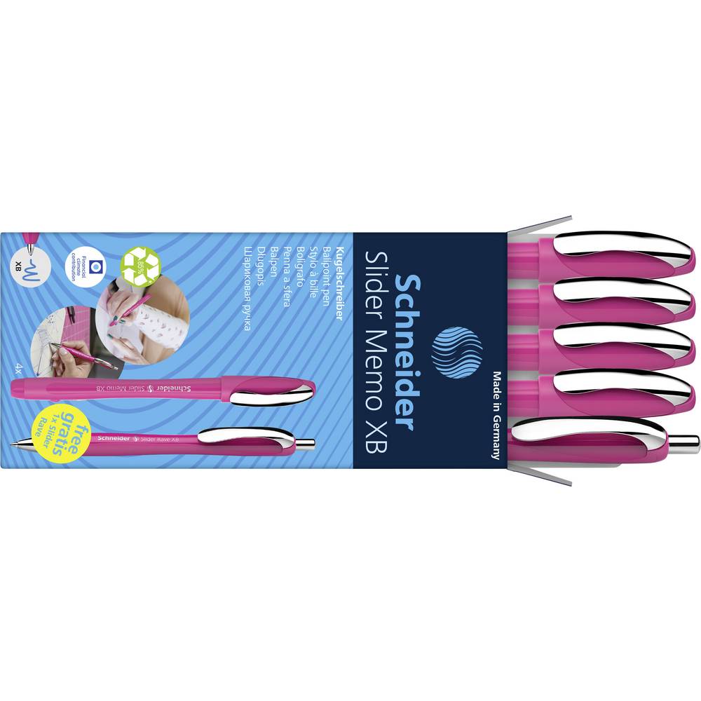 Schneider Schreibgeräte 5 stuk(s) Etui 4x Memo + 1x Rave power pink 150265 Balpen Kleur inkt: Blauw N/A