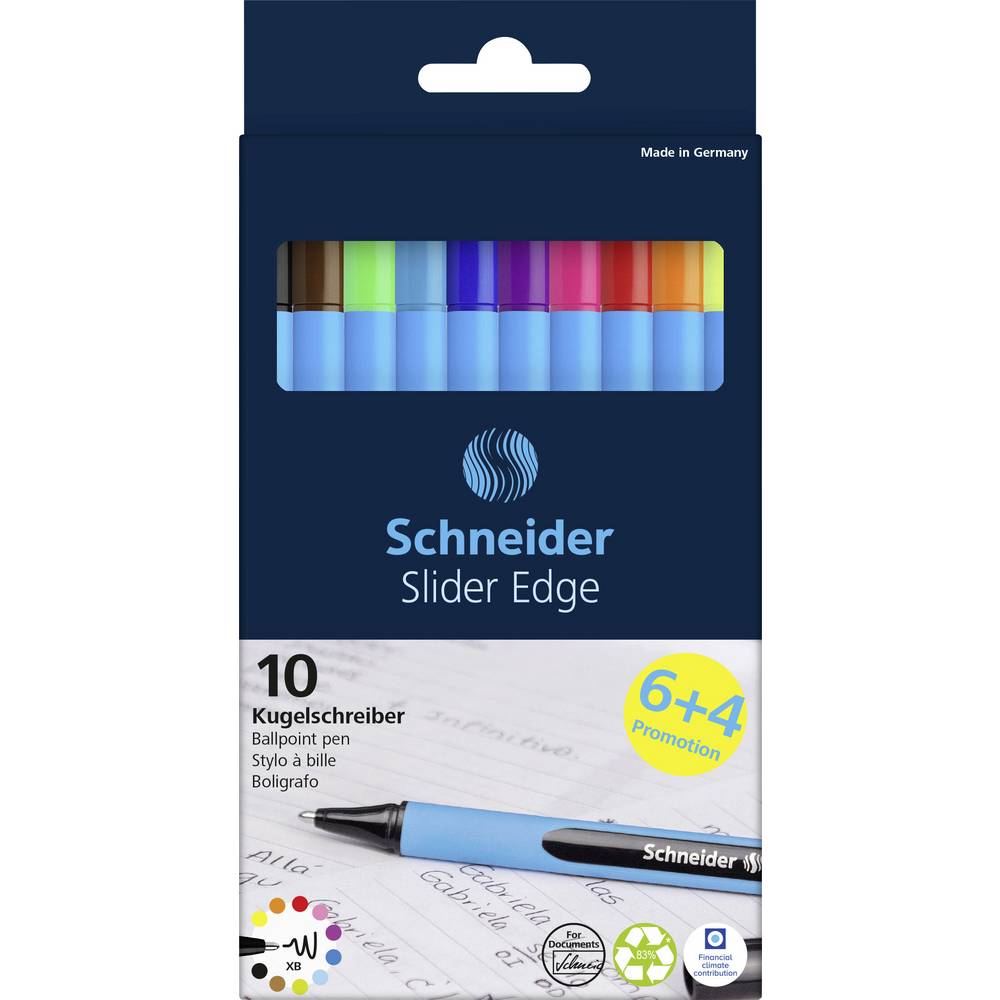 Schneider Schreibgeräte 10 stuk(s) Slider Edge XB Karton-Etui 10 Stück Promotion 152260 Balpen Kleur inkt: Zwart, Rood, Blauw, Lichtgroen, Geel, Oranje,