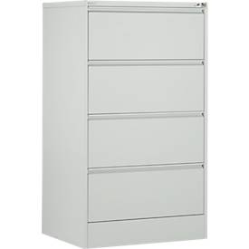 Schäfer Shop Select hangmappenkast B 780 x D 580 x H 1350 mm, plaatstaal, lichtgrijs, 4 laden, dubbel ladeblok + 50 A4 hangmappen, blauw