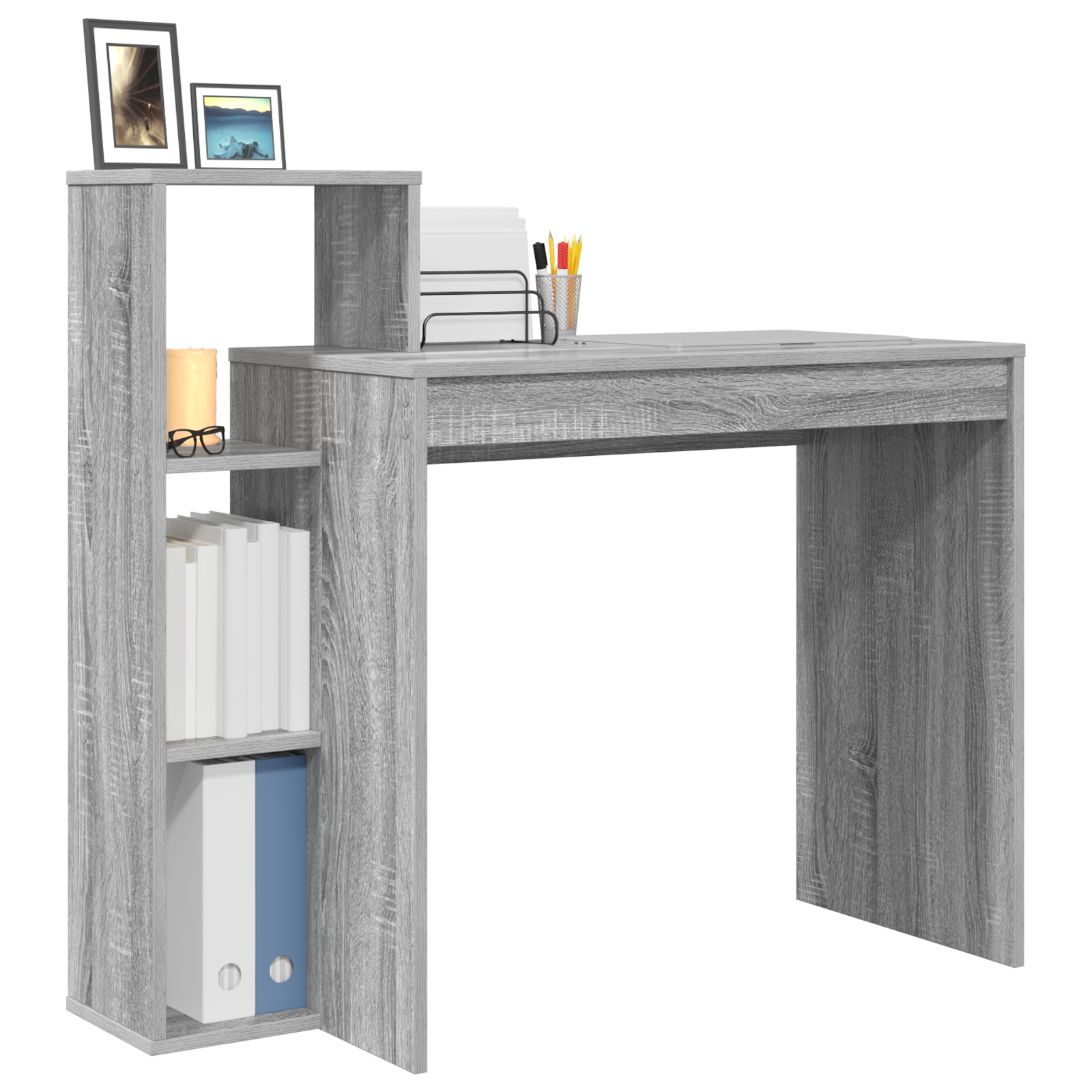 vidaXL Bureau met Opbergruimte Grijs Sonoma 100x40x90 cm Geengineerd Hout