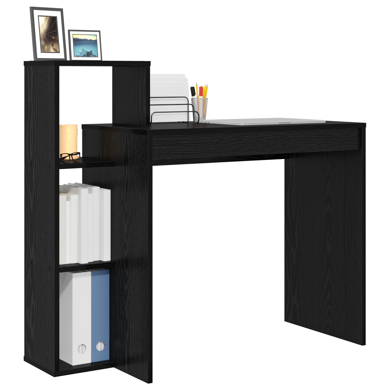 vidaXL Bureau met Opbergruimte in Zwart Eiken 100x40x90 cm van Gefabriceerd Hout