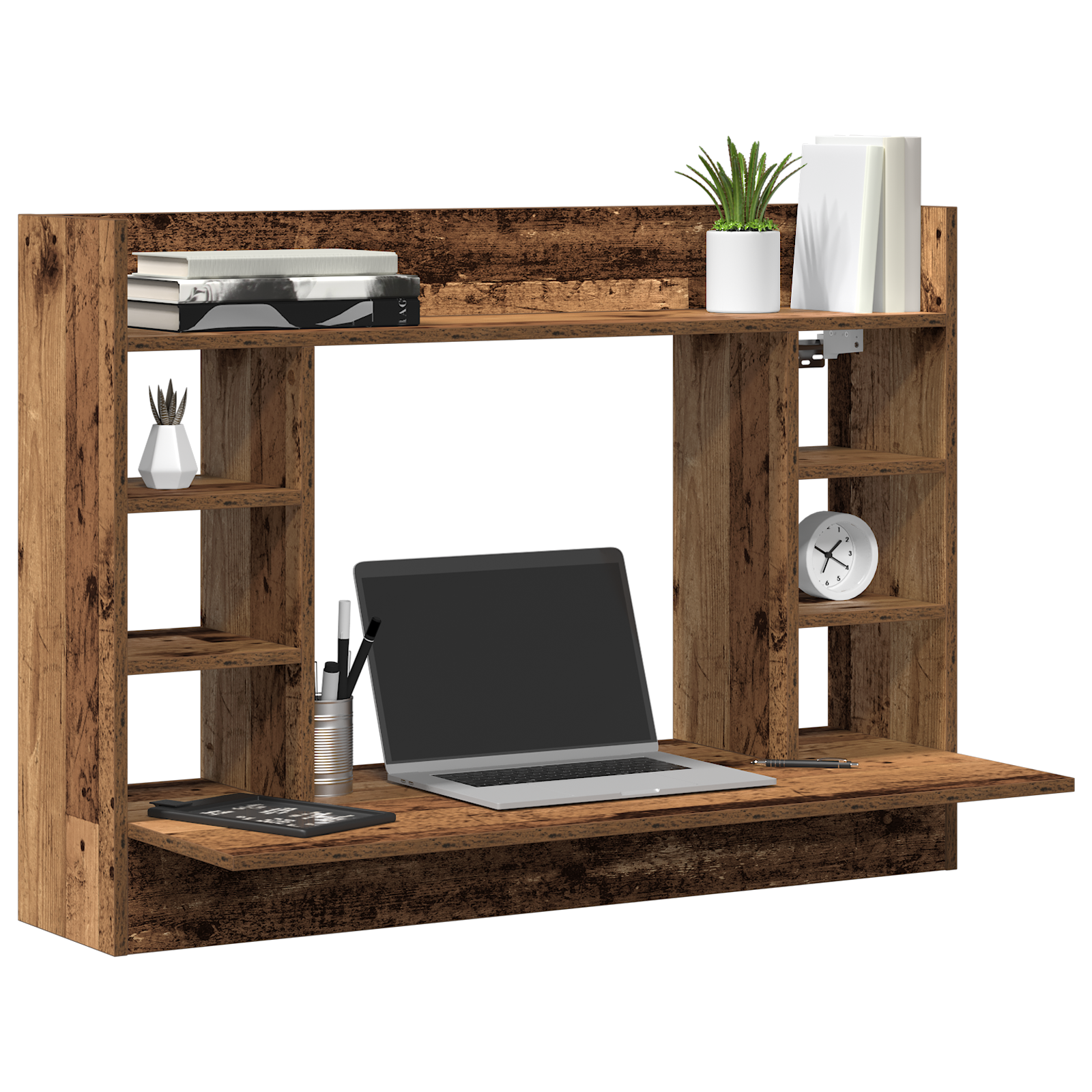 vidaXL Wandbureau Oud Hout 105x48x75 cm Bewerkt Hout