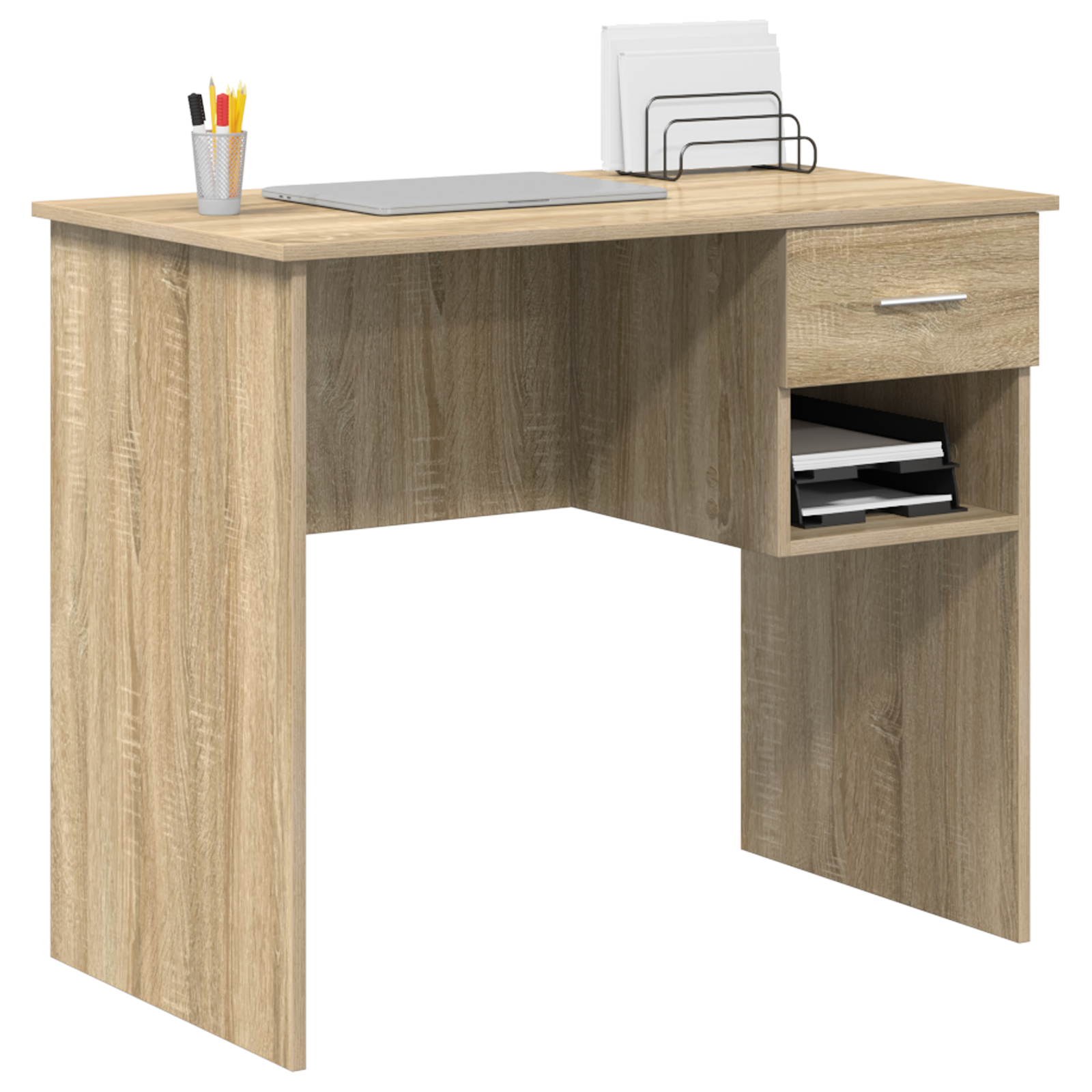 vidaXL Bureau met Opslag Sonoma Eiken 90x49.5x75 cm Gelaagd Hout