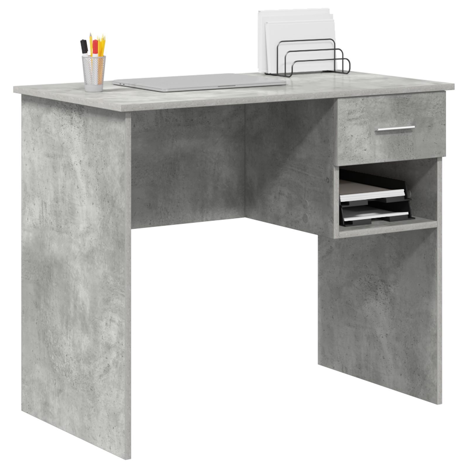vidaXL Bureau met Opbergruimte Betongrijs 90x49,5x75 cm Geengineerd hout