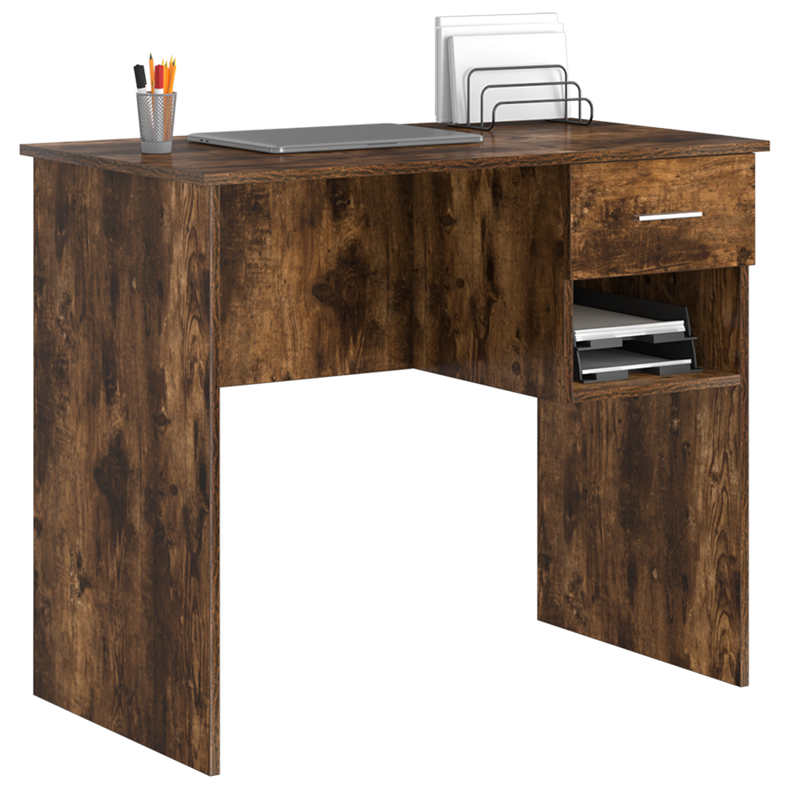 vidaXL Bureau met Opslag Gerookt Eiken 90x49,5x75 cm Behandeld hout
