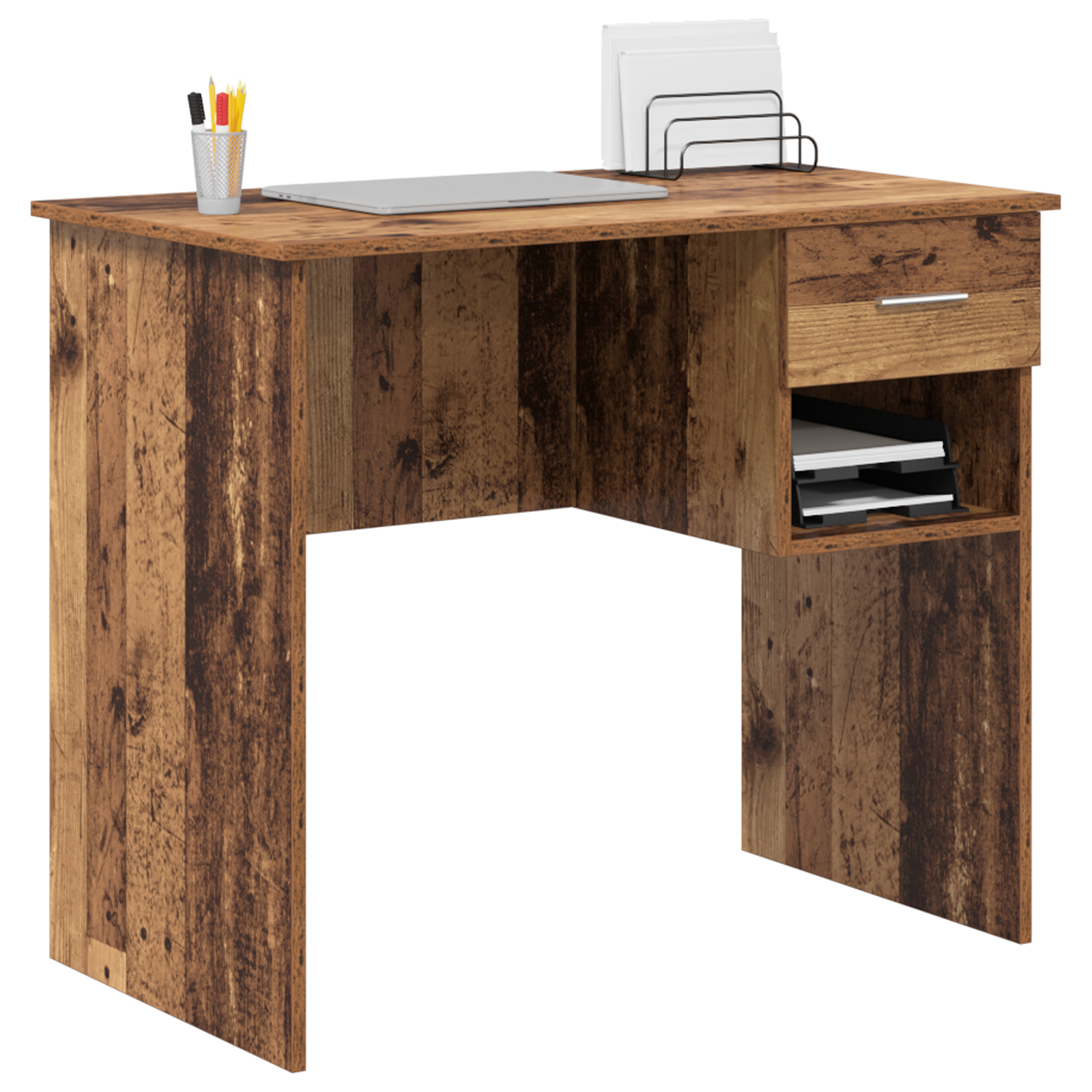 vidaXL Bureau met Opbergruimte van Oud Hout 90x49,5x75 cm van spaanplaat