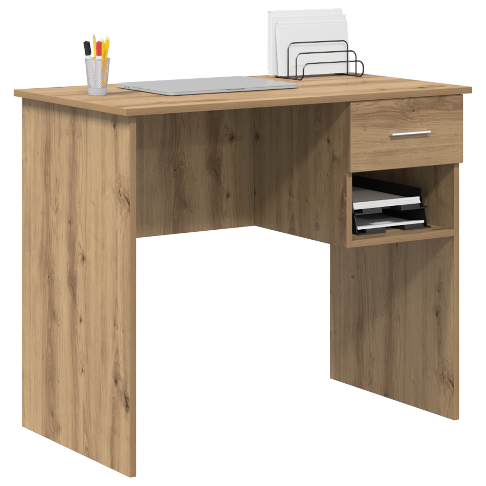 vidaXL Bureau met Opslag Artisan Eiken 90x49,5x75 cm Bewerkt Hout