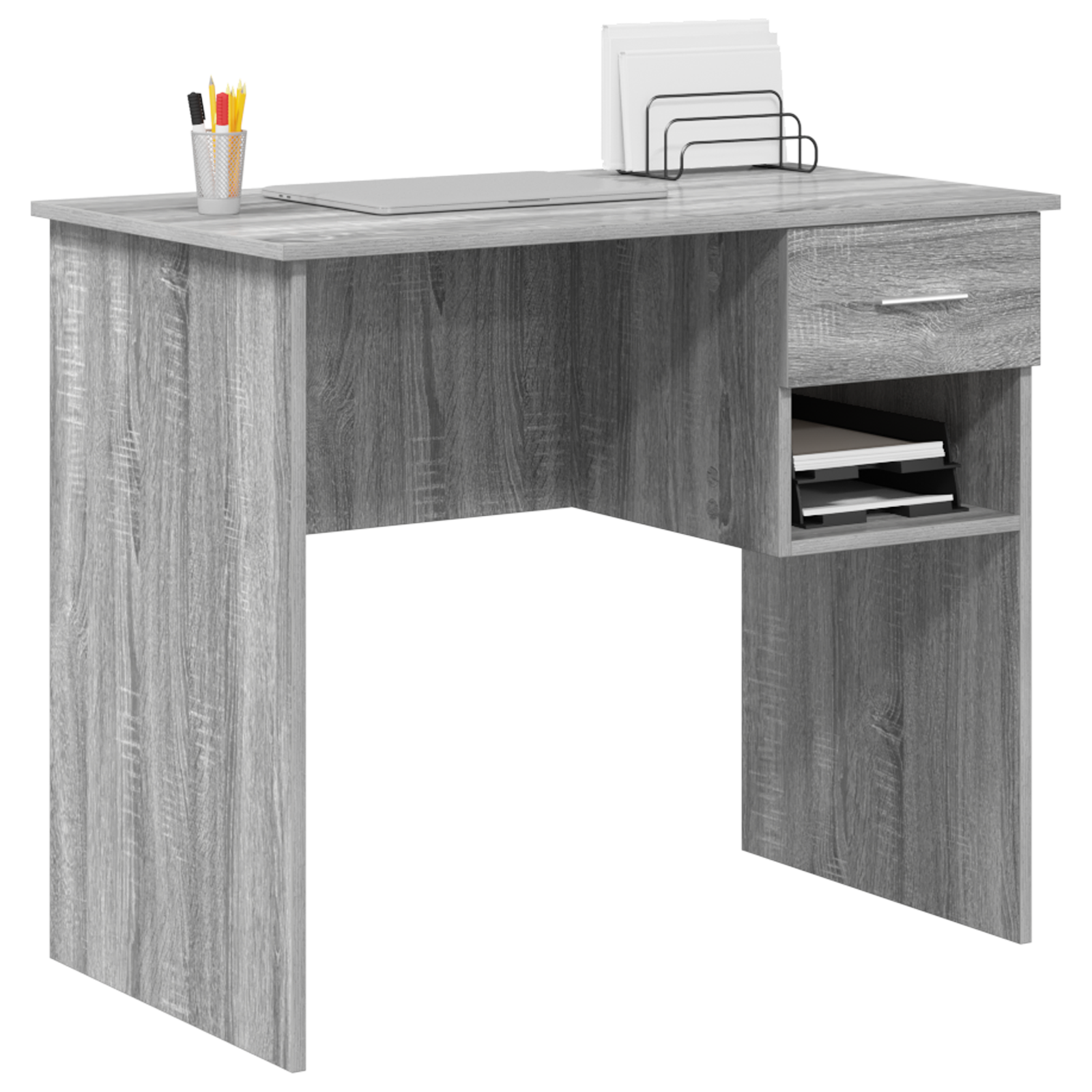 vidaXL Bureau met Opbergruimte Grijs Sonoma 90x49,5x75 cm van Gelaagd hout