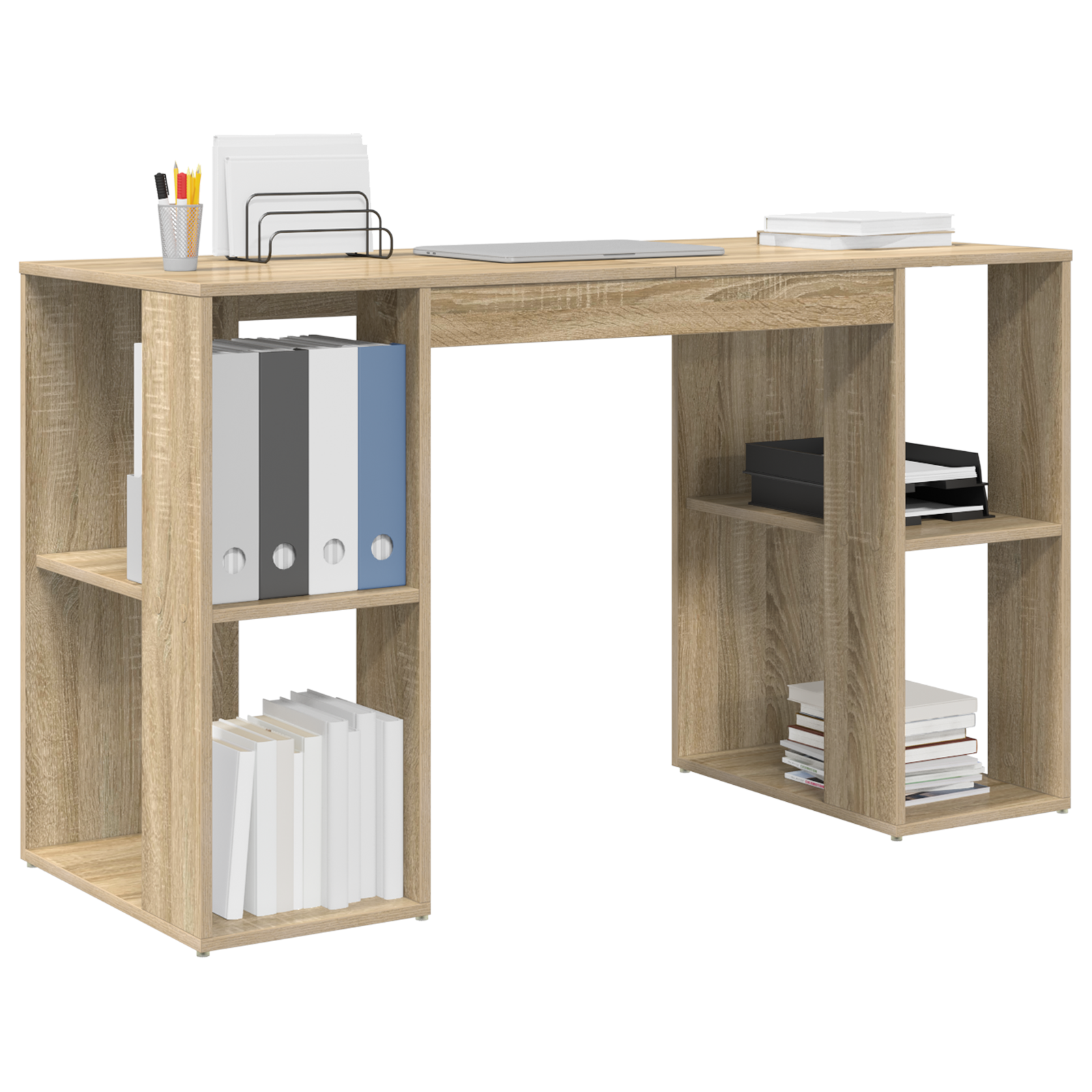 vidaXL Bureau met Opbergruimte Sonoma Eiken 130x50,5x75 cm Kunststof
