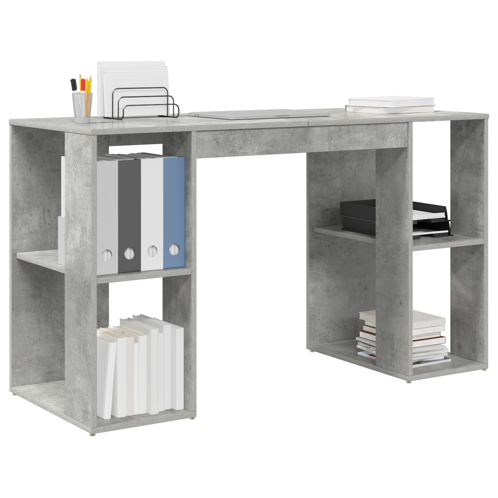 vidaXL Bureau met Opbergruimte Betongrijs 130x50,5x75 cm Gelaagd Hout