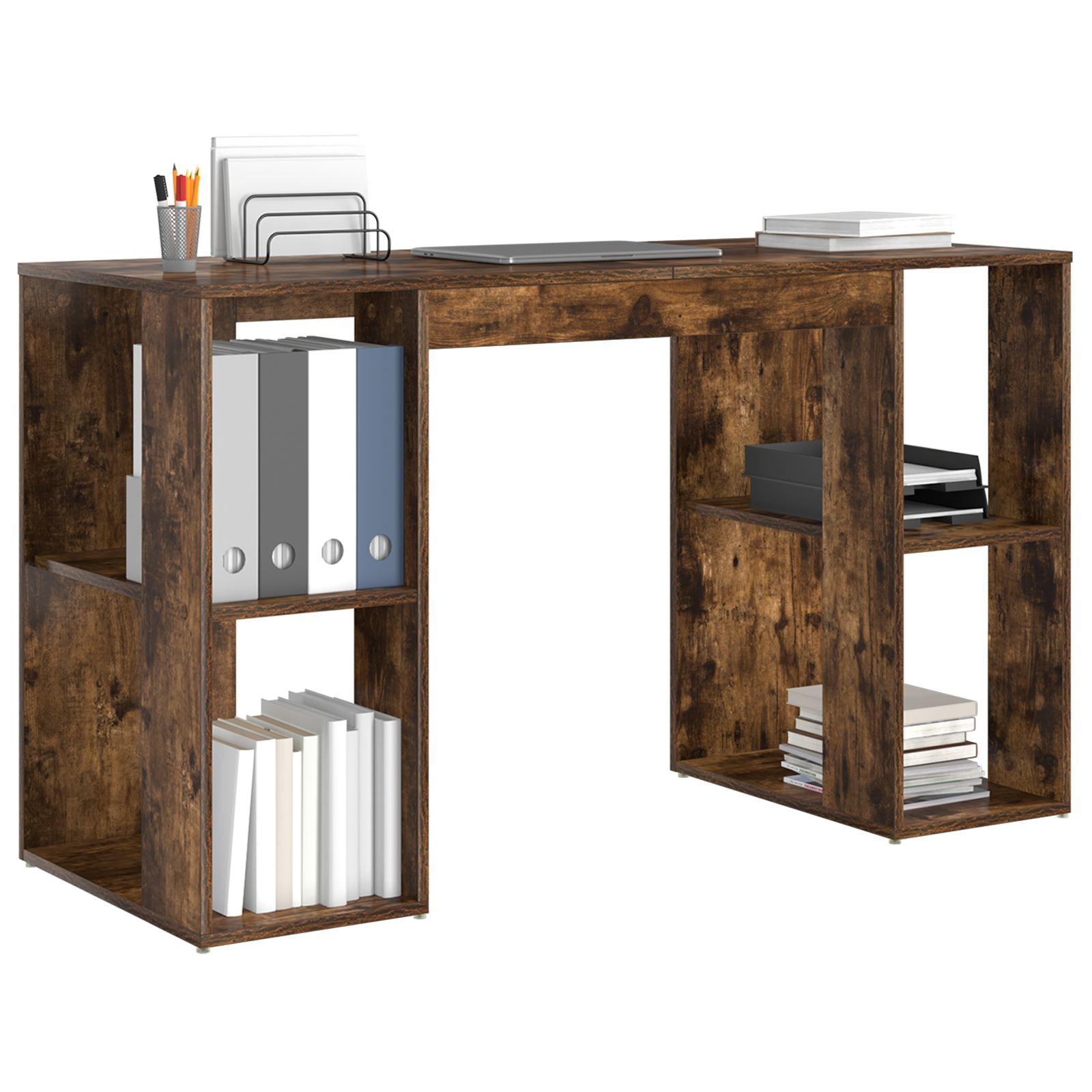 vidaXL Bureau met Opbergruimte Rook Eiken 130x50,5x75 cm Geengineerd Hout