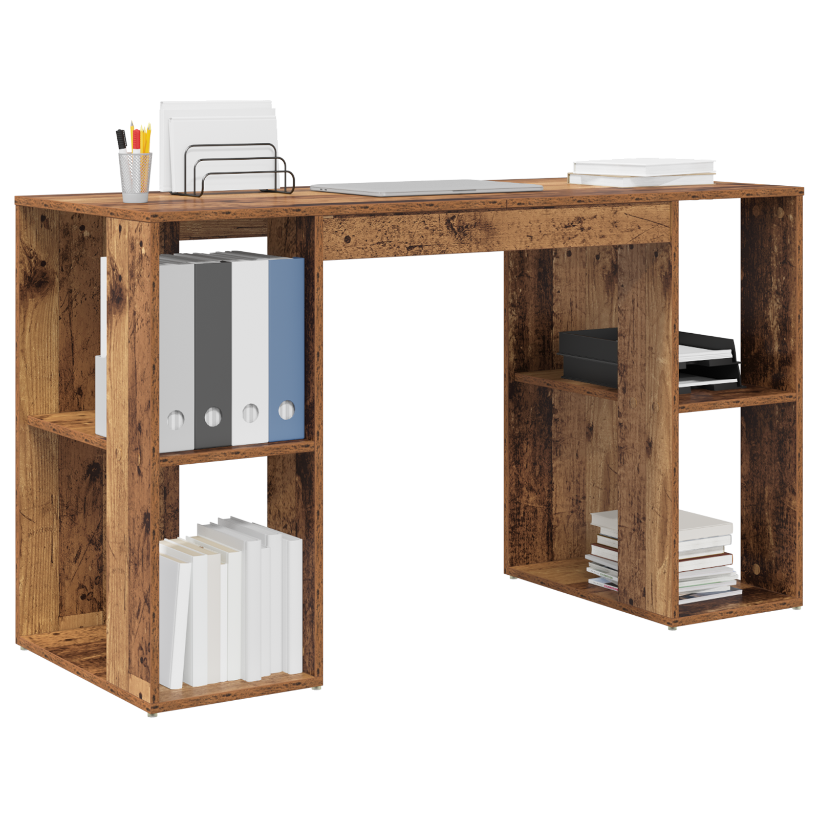vidaXL Bureau met Opslag Oud Hout 130x50,5x75 cm