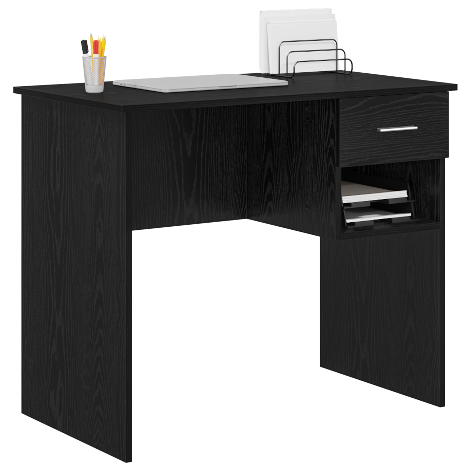 vidaXL Bureau met Opslag in Zwart Eiken 90x49,5x75 cm - Bewerkt hout