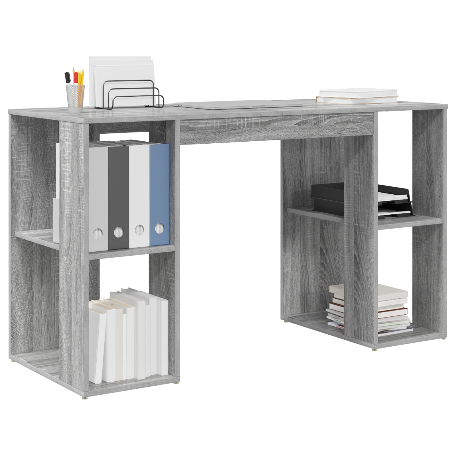 vidaXL Bureau met Opbergruimte Grijs Sonoma 130x50,5x75 cm Geëngineerd hout