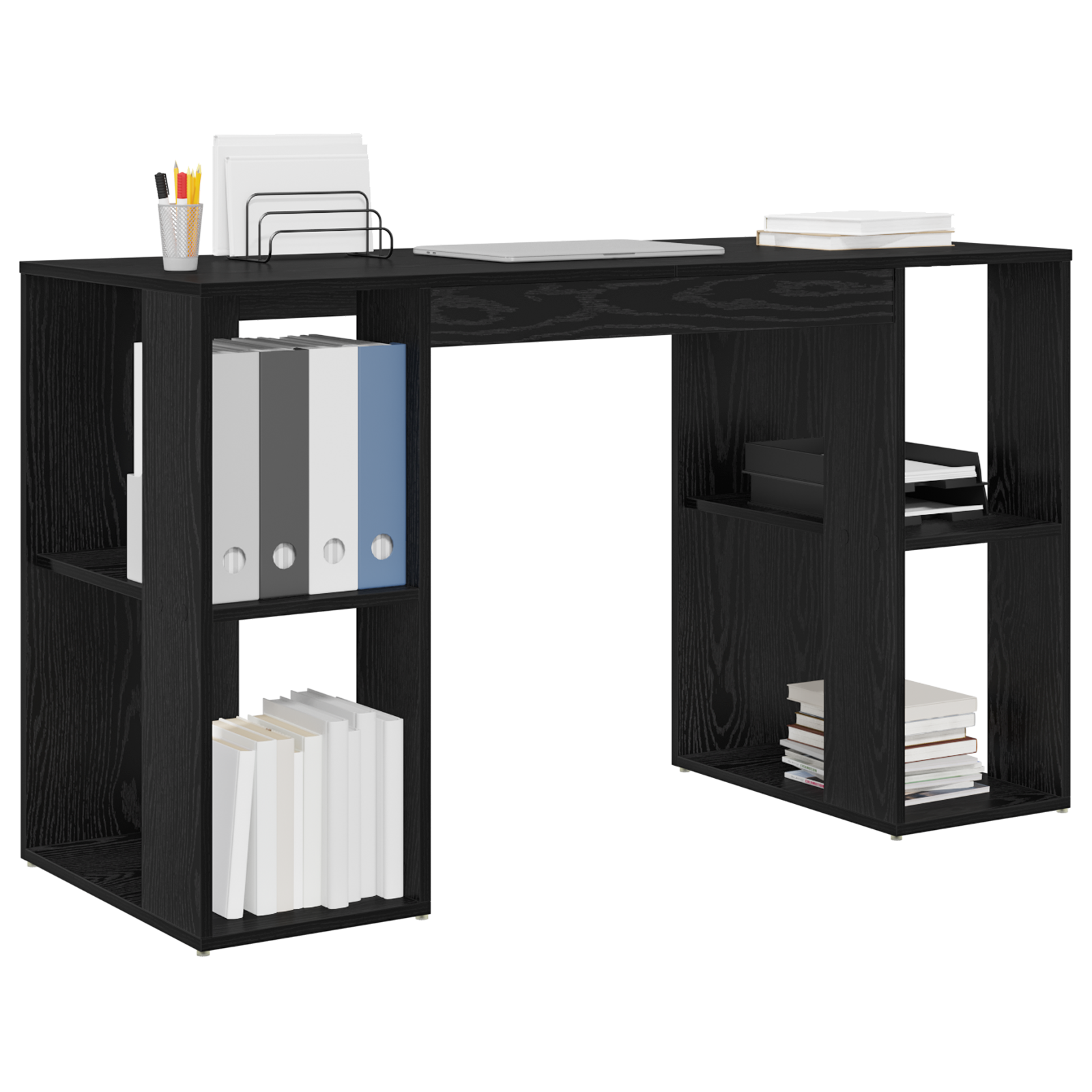 vidaXL Bureau met Opbergruimte Zwart 130x50,5x75 cm Engineered hout