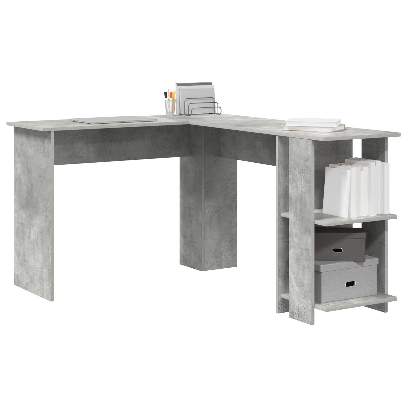 vidaXL Hoekbureau met Opslag Beton Grijs 140x113,5x75cm