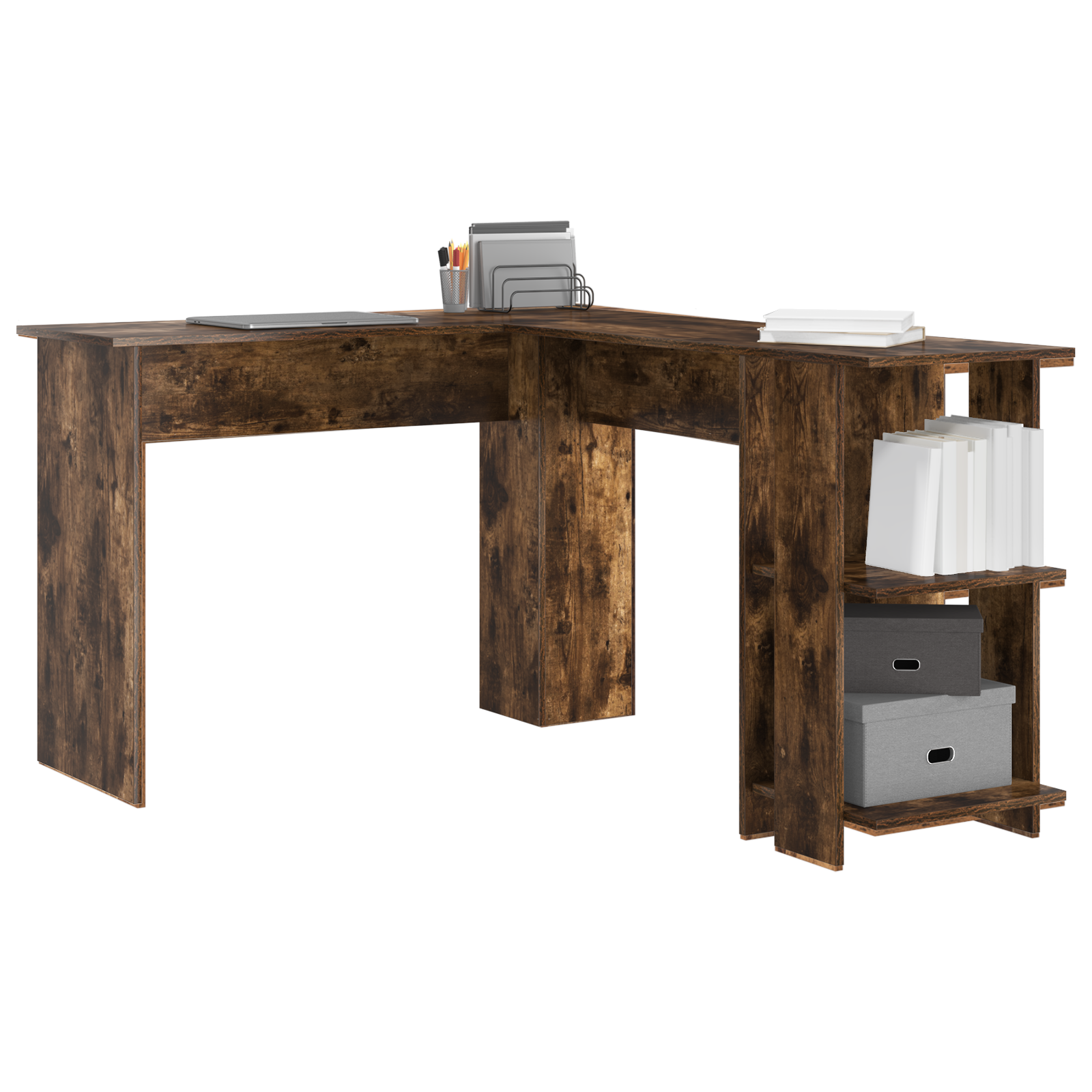 vidaXL Hoekbureau met Opbergruimte Rook Eiken 140x113,5x75cm