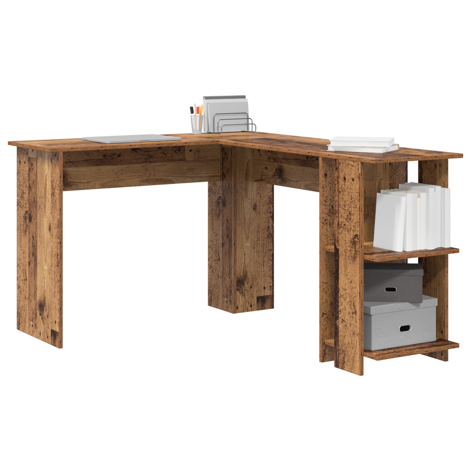 vidaXL Hoekbureau met Opbergruimte Oud Hout 140x113,5x75cm