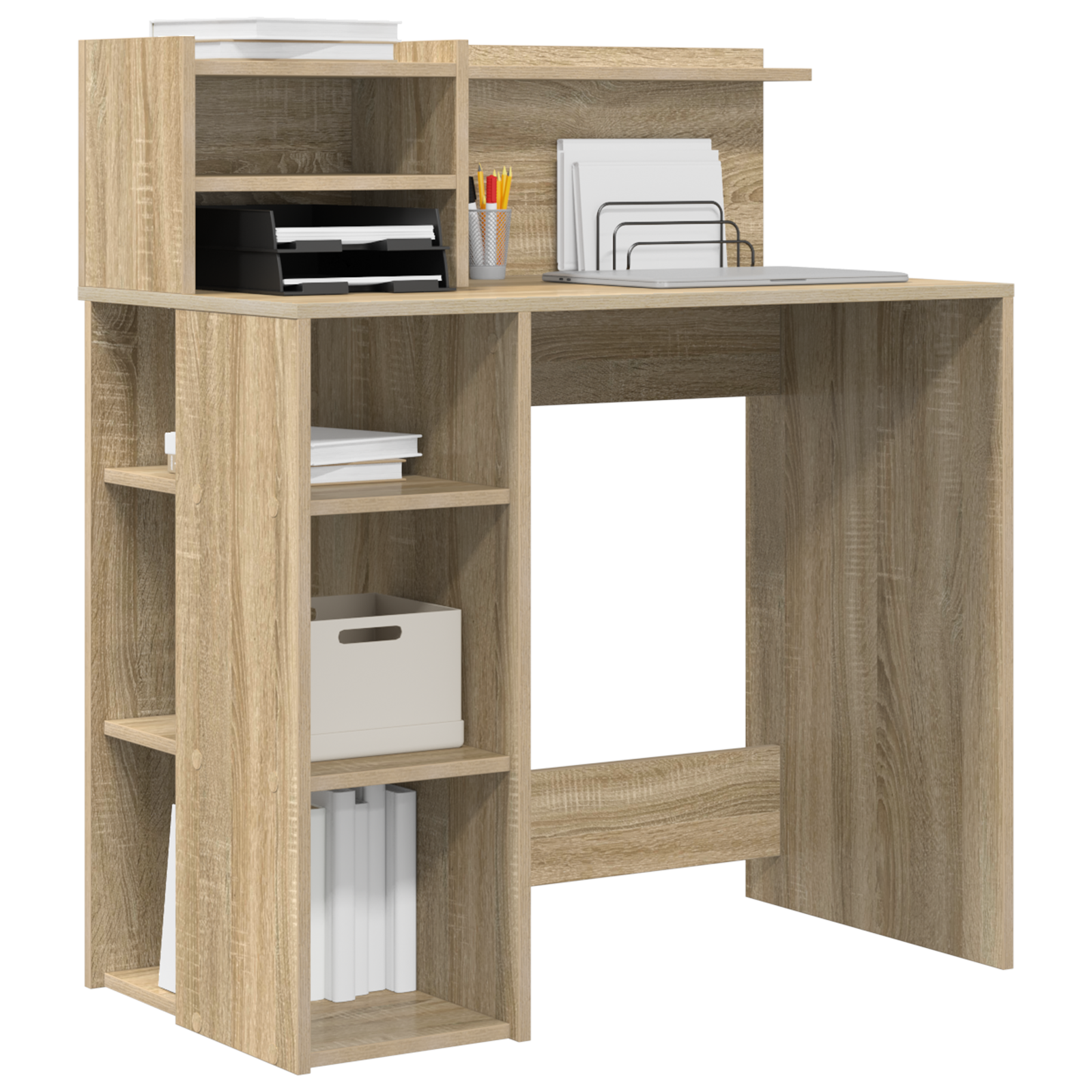 vidaXL Bureau met Opbergvak Sonoma Eiken 90x48x101,5 cm Gelaagd Hout