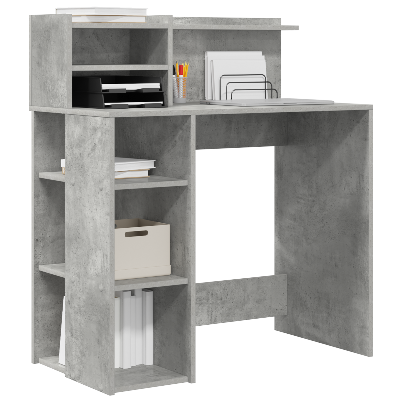 vidaXL Bureau met Opbergruimte in Betonnen Grijs 90x48x101,5 cm Faux Hout
