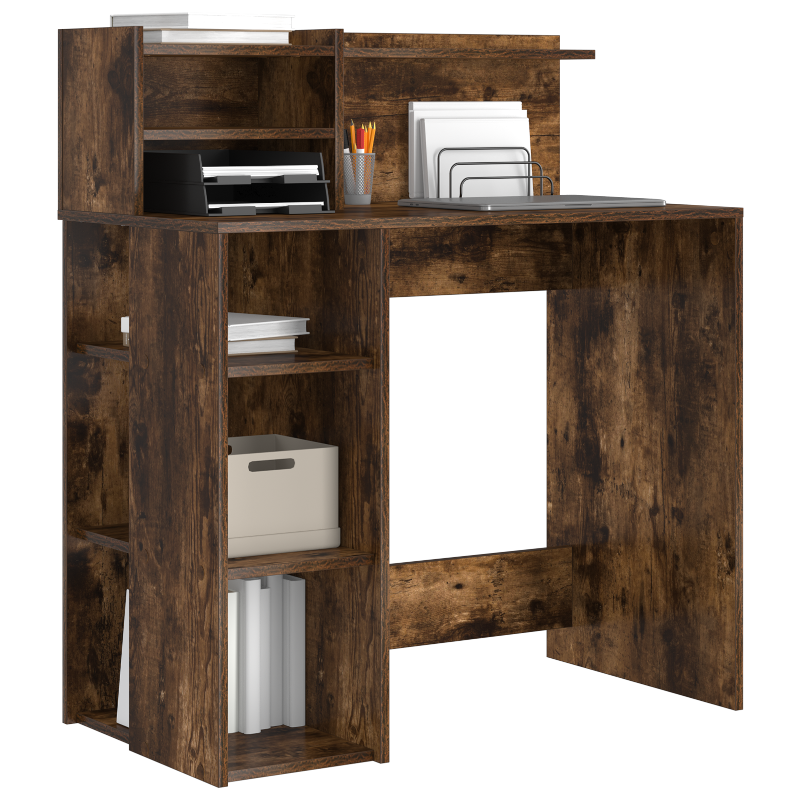 vidaXL Bureau met Opbergruimte van Gerookt Eiken 90x48x101,5 cm