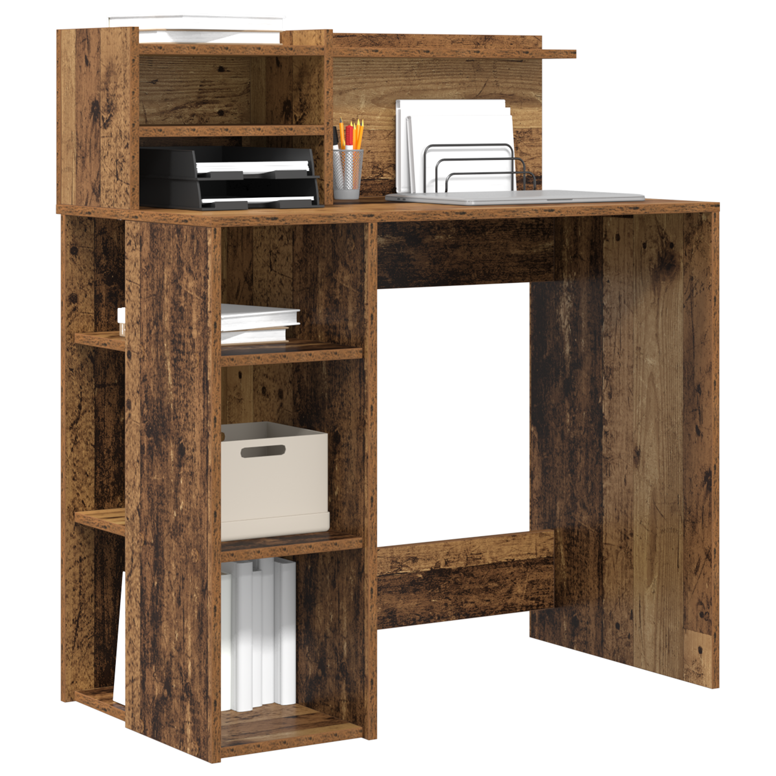 vidaXL Bureau met opslag van oud hout 90x48x101,5 cm geperst hout