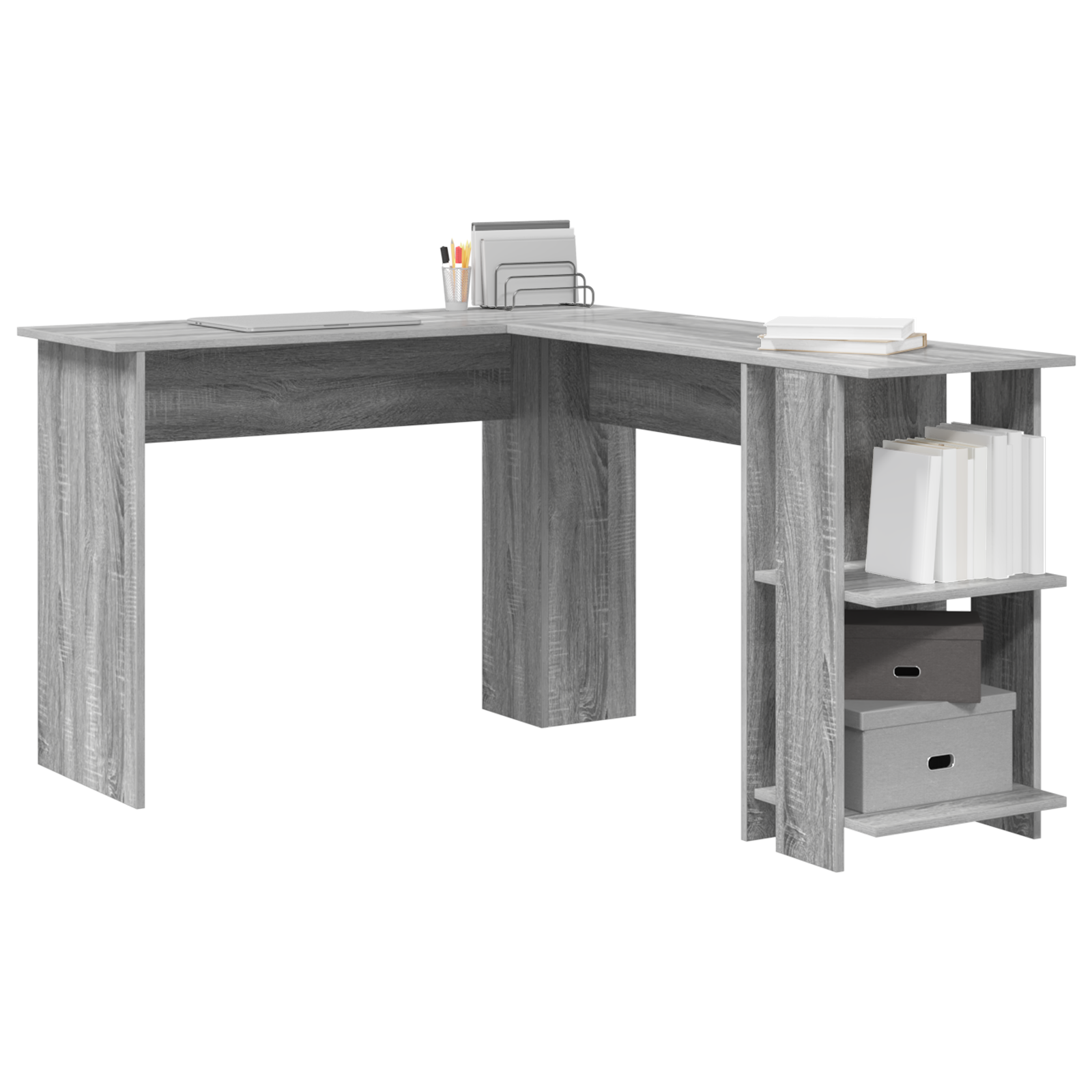 vidaXL Hoekbureau met Opslag Grijs Sonoma 140x113,5x75cm